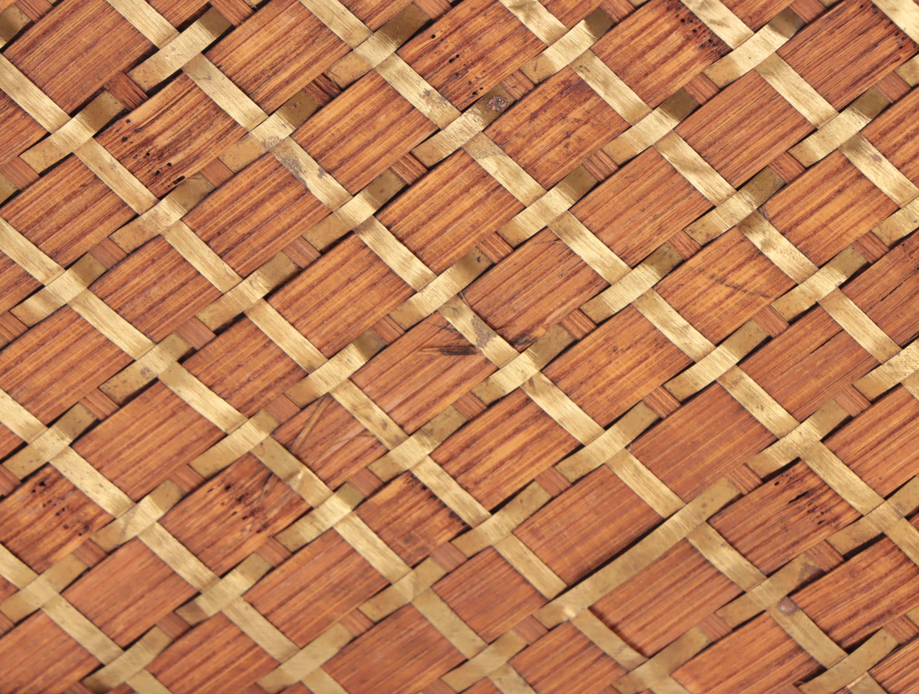 Chinese Brass and Rattan Woven Handled Chests