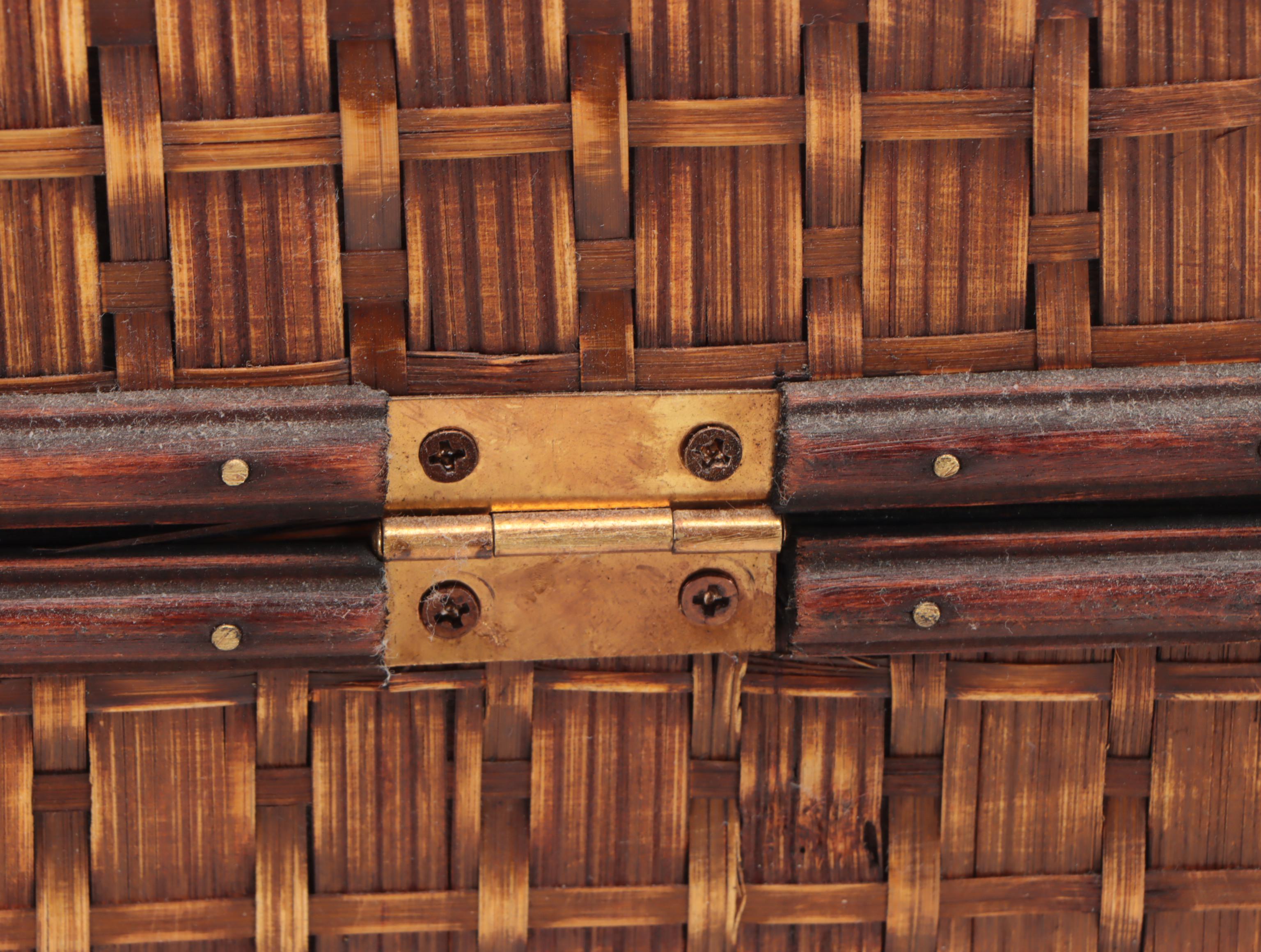 Chinese Brass and Rattan Woven Handled Chests