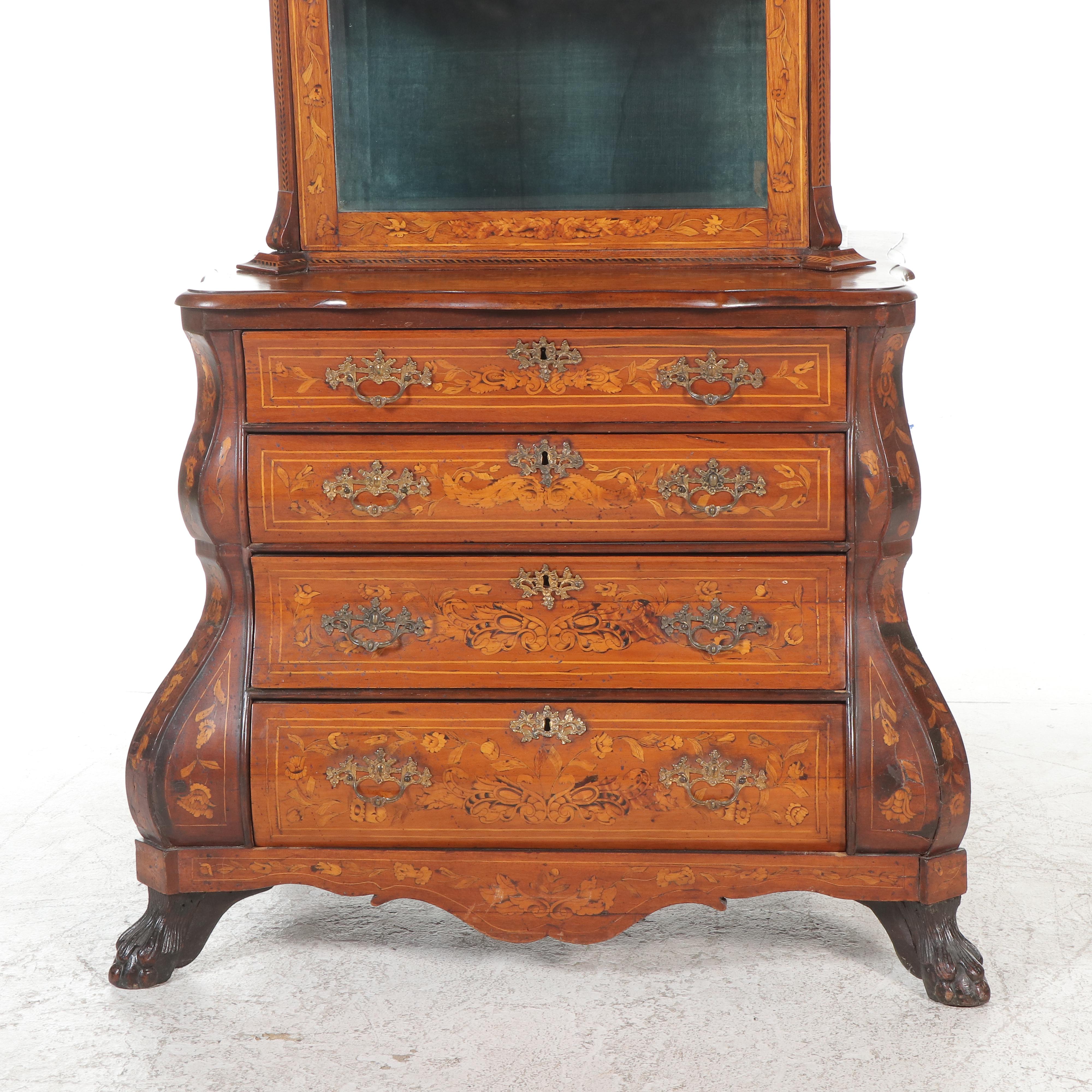 Dutch Baroque Style Walnut and Marquetry Vitrine, Late 19th Century