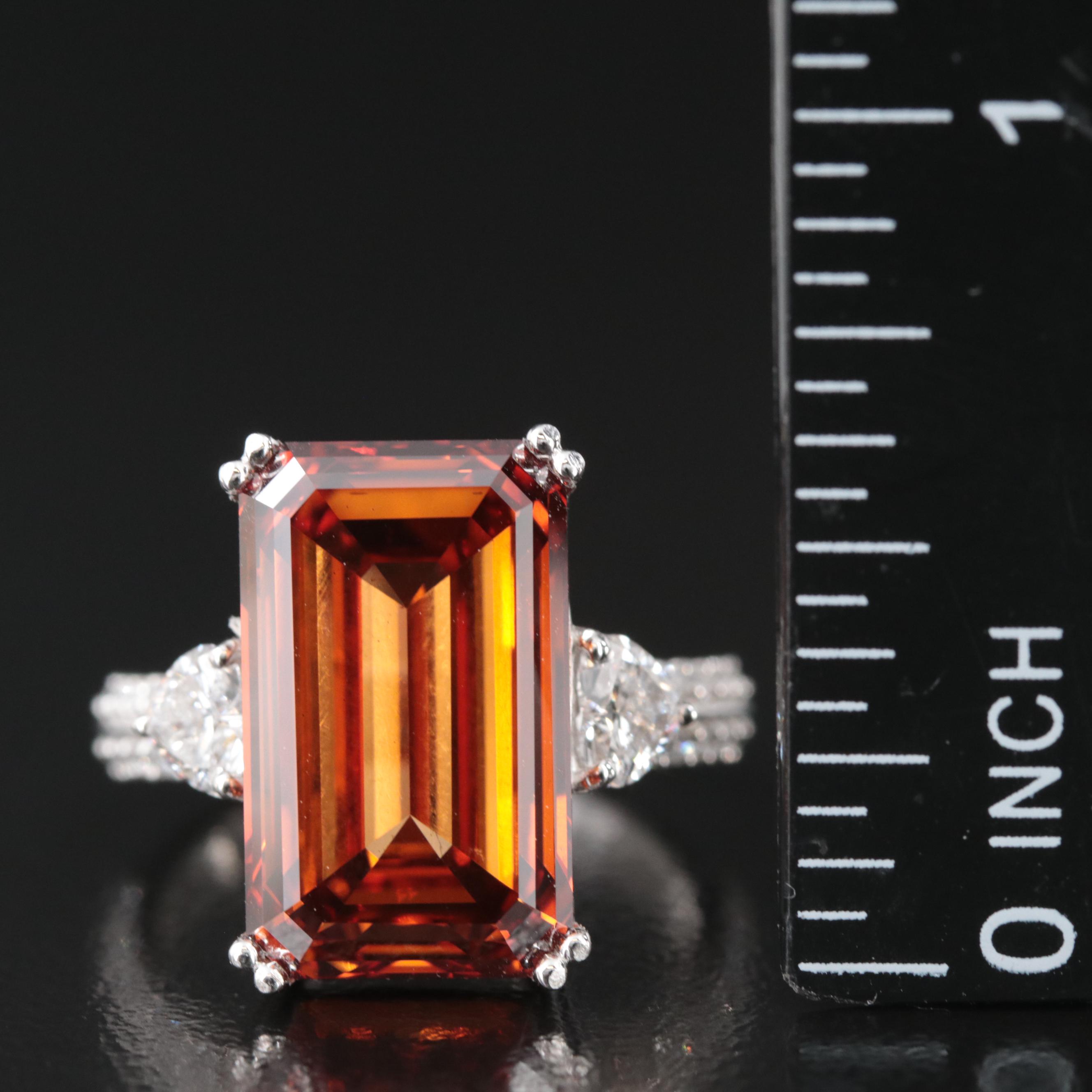 Platinum 10.77 CTW Lab Grown Diamon Ring with Fancy Orange Center and IGI Report