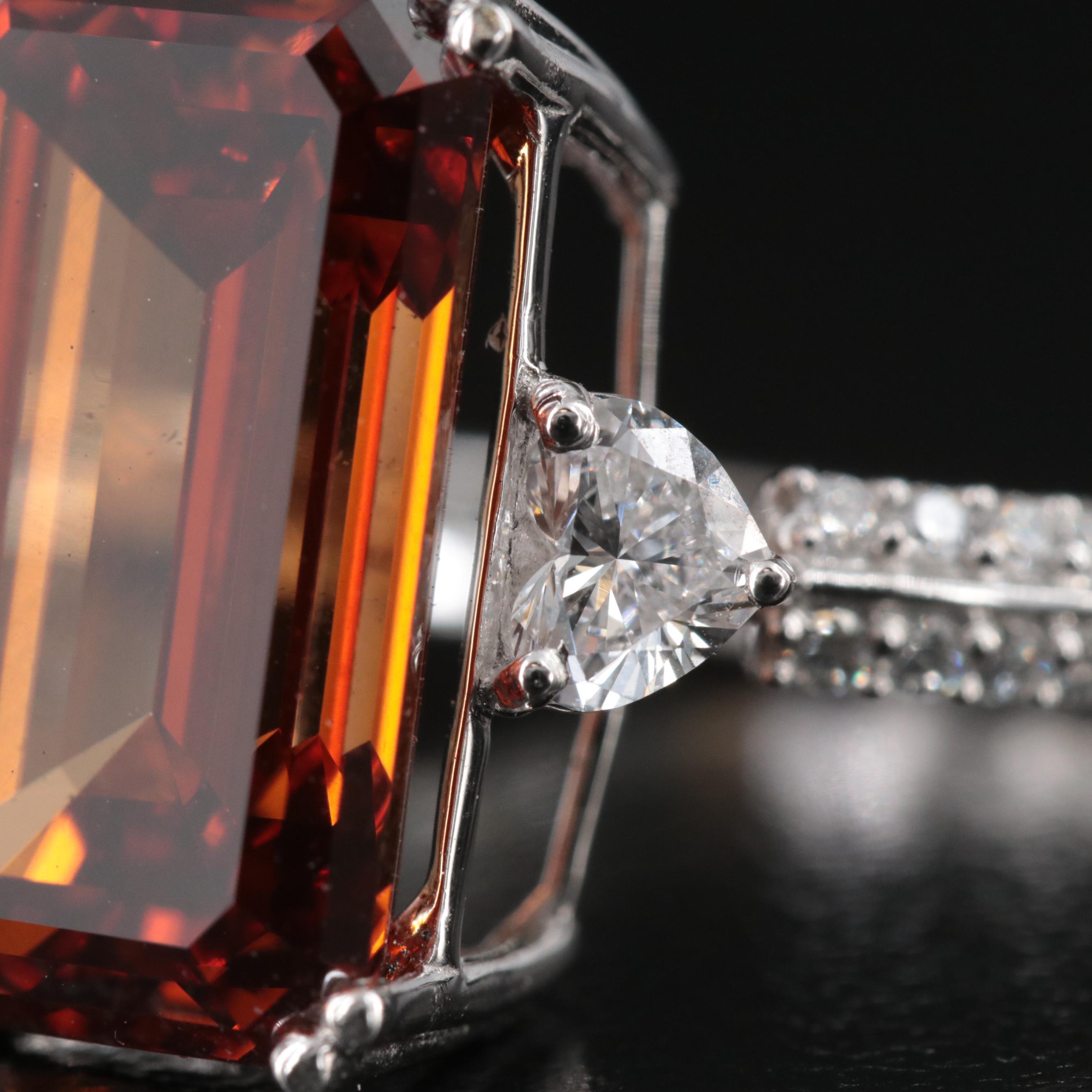 Platinum 10.77 CTW Lab Grown Diamon Ring with Fancy Orange Center and IGI Report