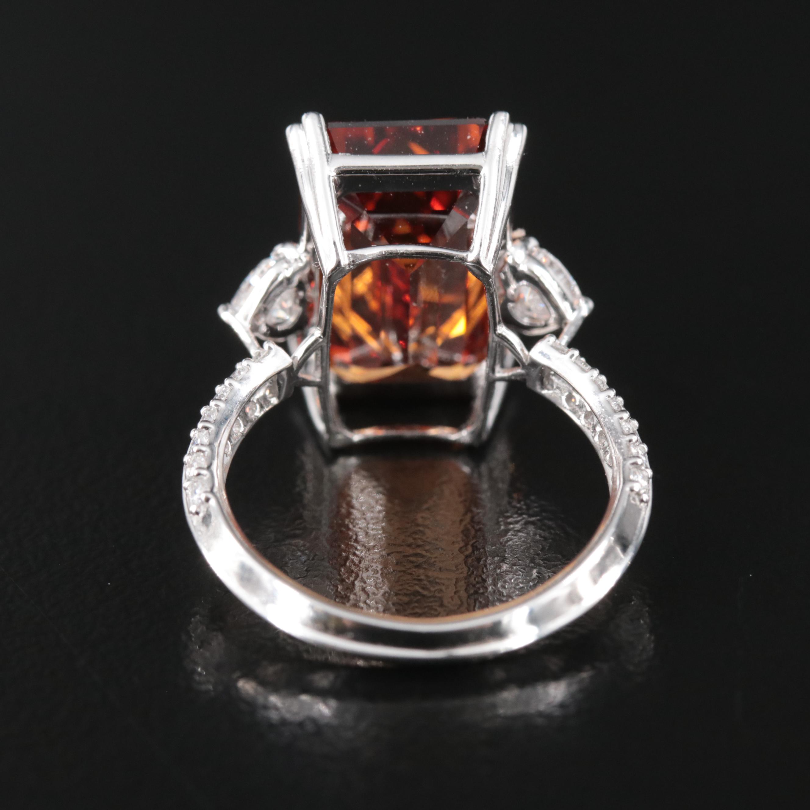 Platinum 10.77 CTW Lab Grown Diamon Ring with Fancy Orange Center and IGI Report