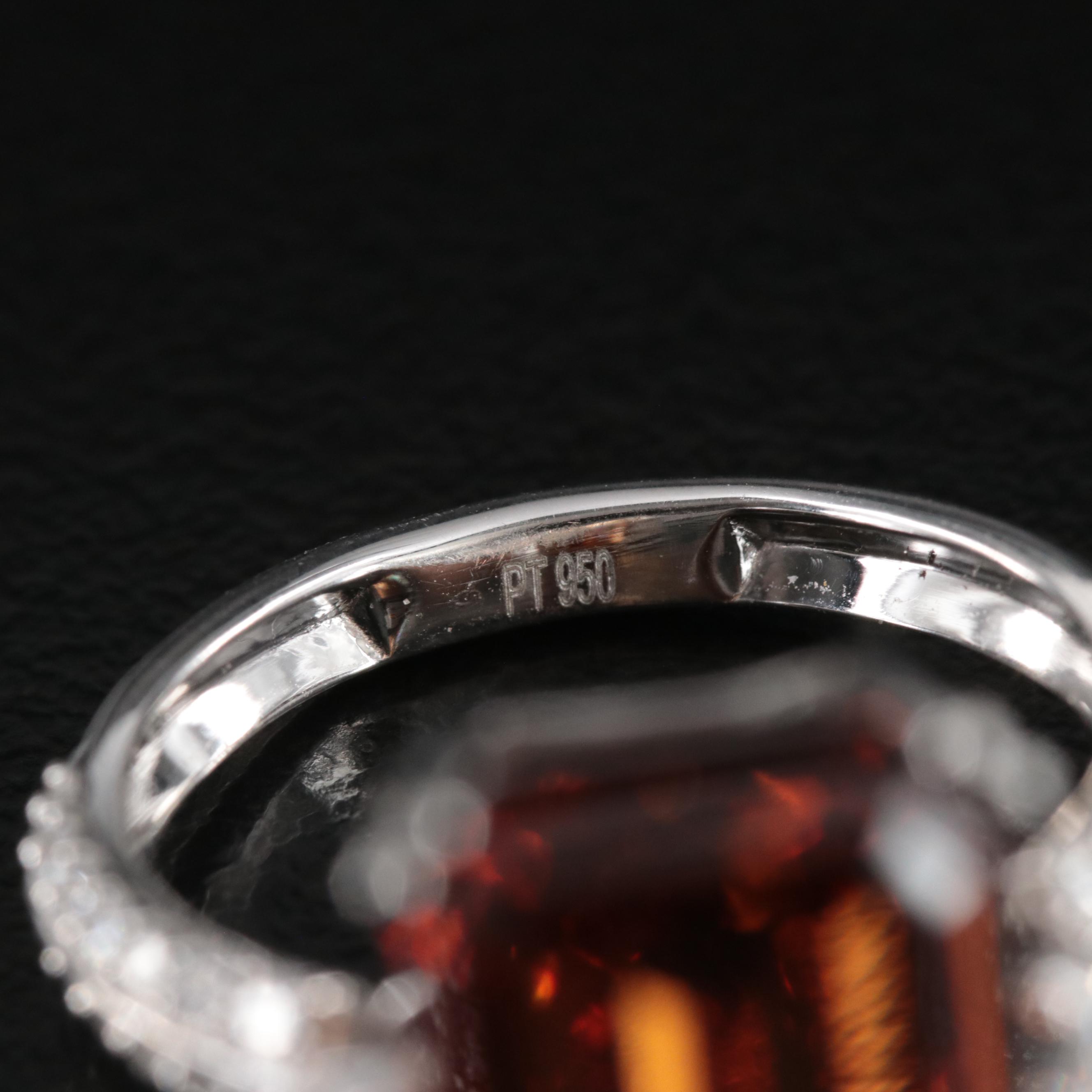 Platinum 10.77 CTW Lab Grown Diamon Ring with Fancy Orange Center and IGI Report