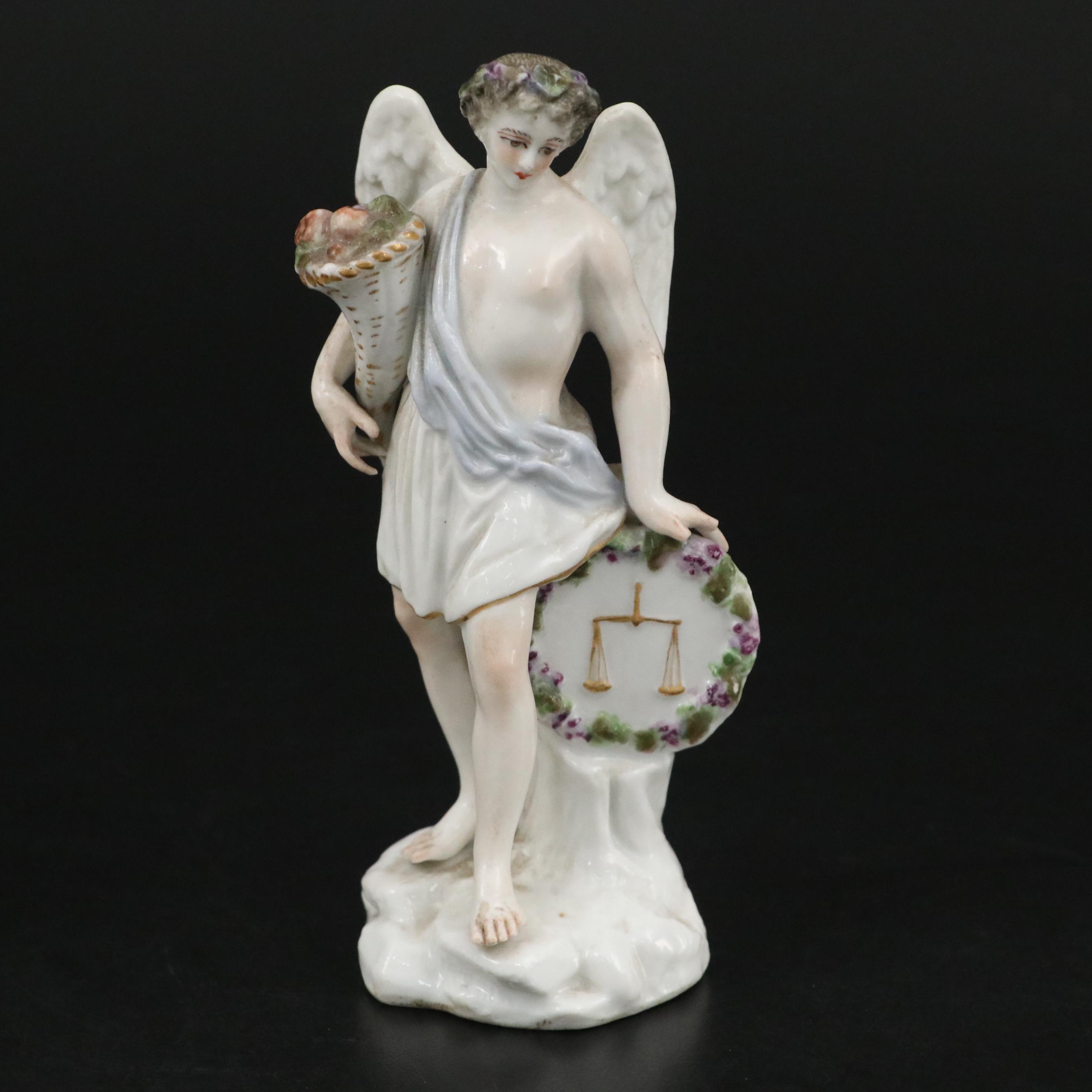 German KPM Porcelain Cherub Double Salt Cellar and Porcelain Angel Figurine