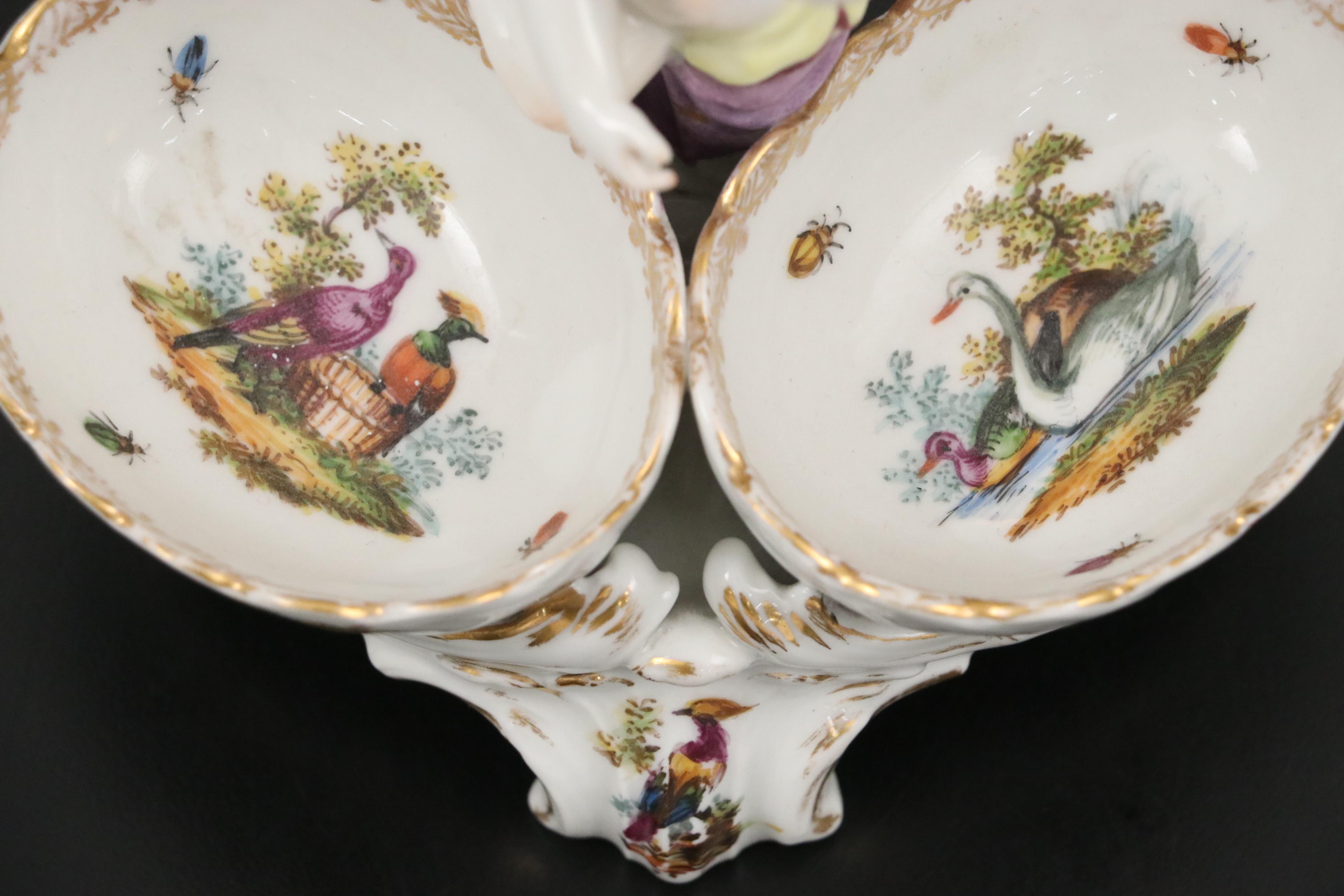 German KPM Porcelain Cherub Double Salt Cellar and Porcelain Angel Figurine