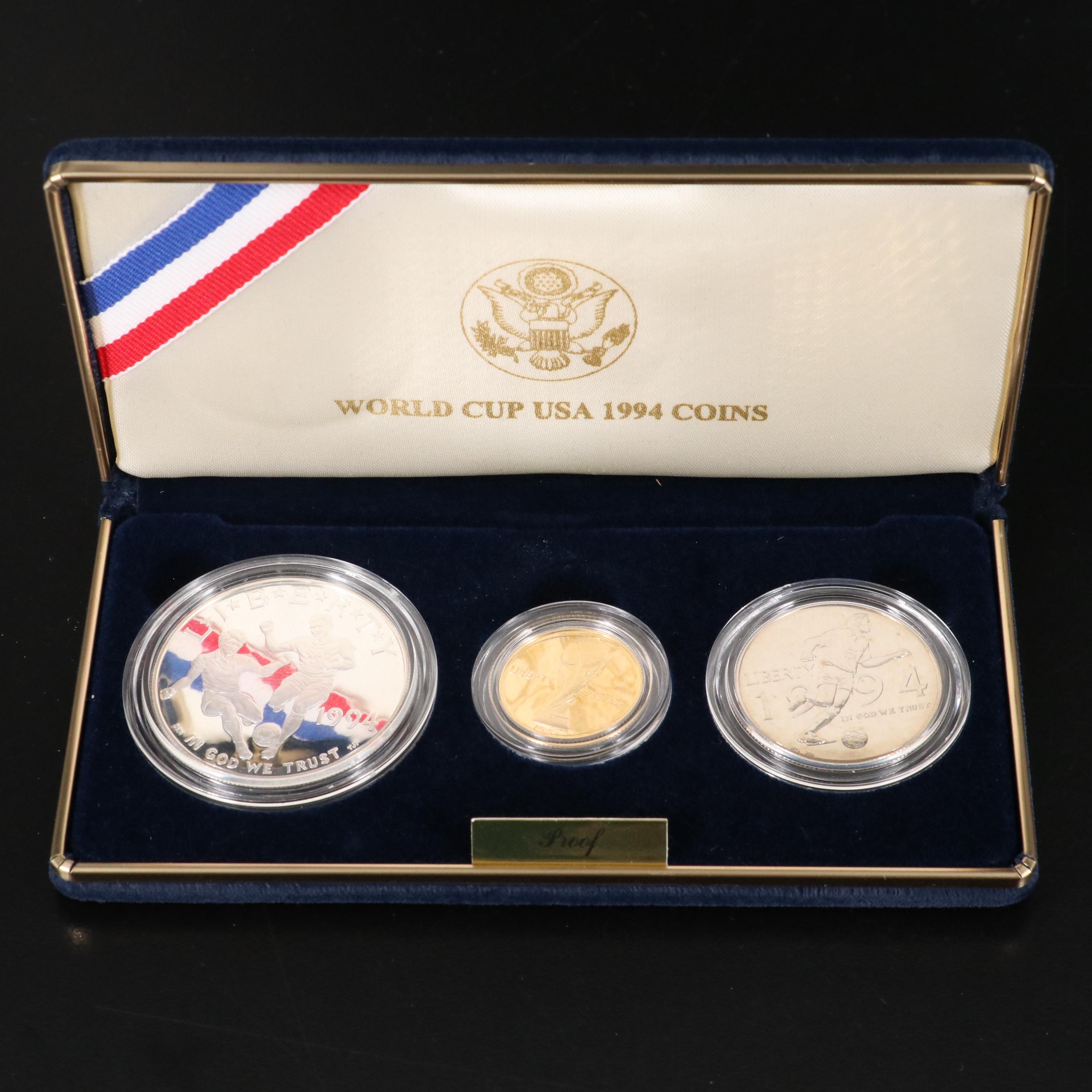 1994 Three Piece World Cup Proof Set with a Five Dollar Gold Coin