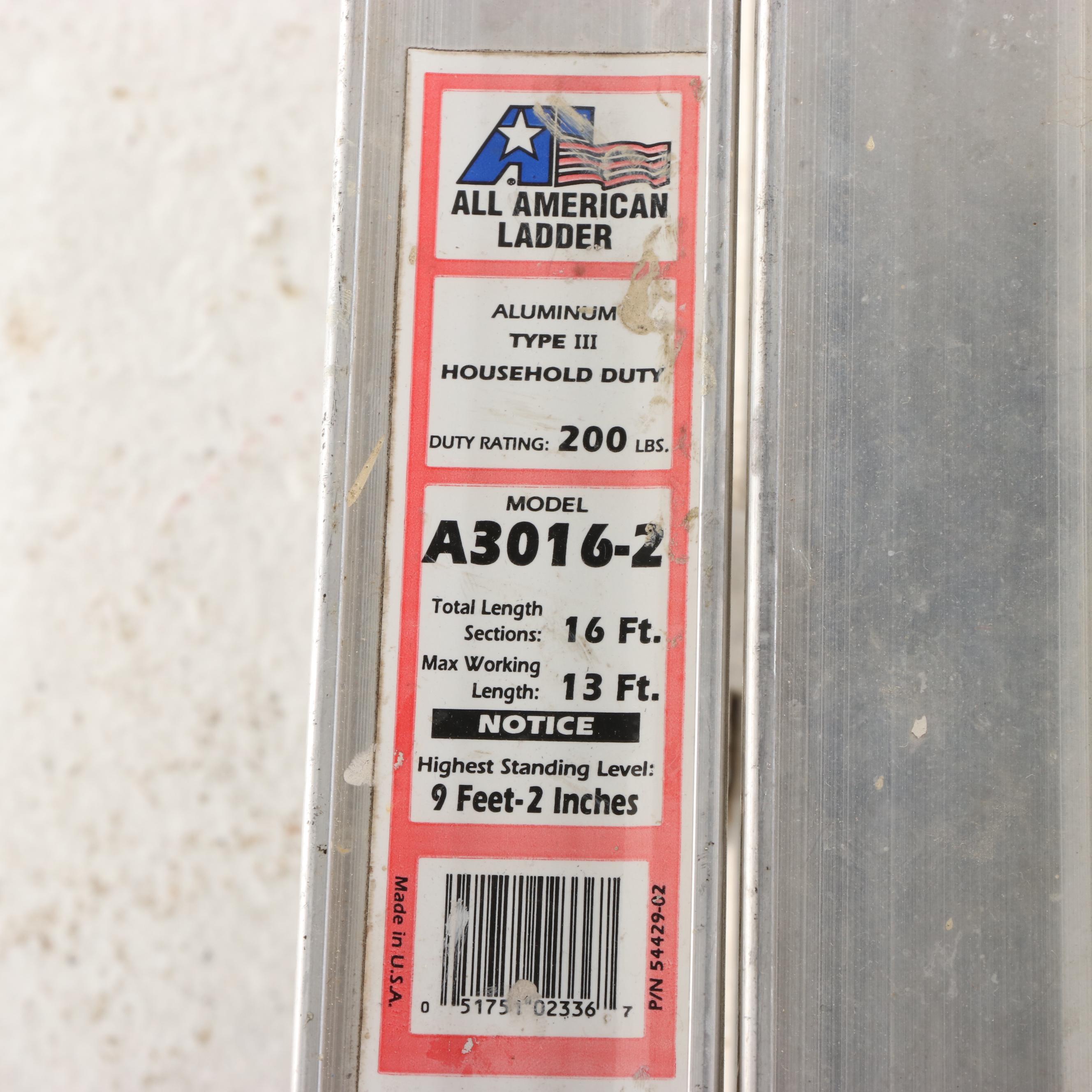 All American Ladder Co. Aluminum Type III 13' Extension Ladder