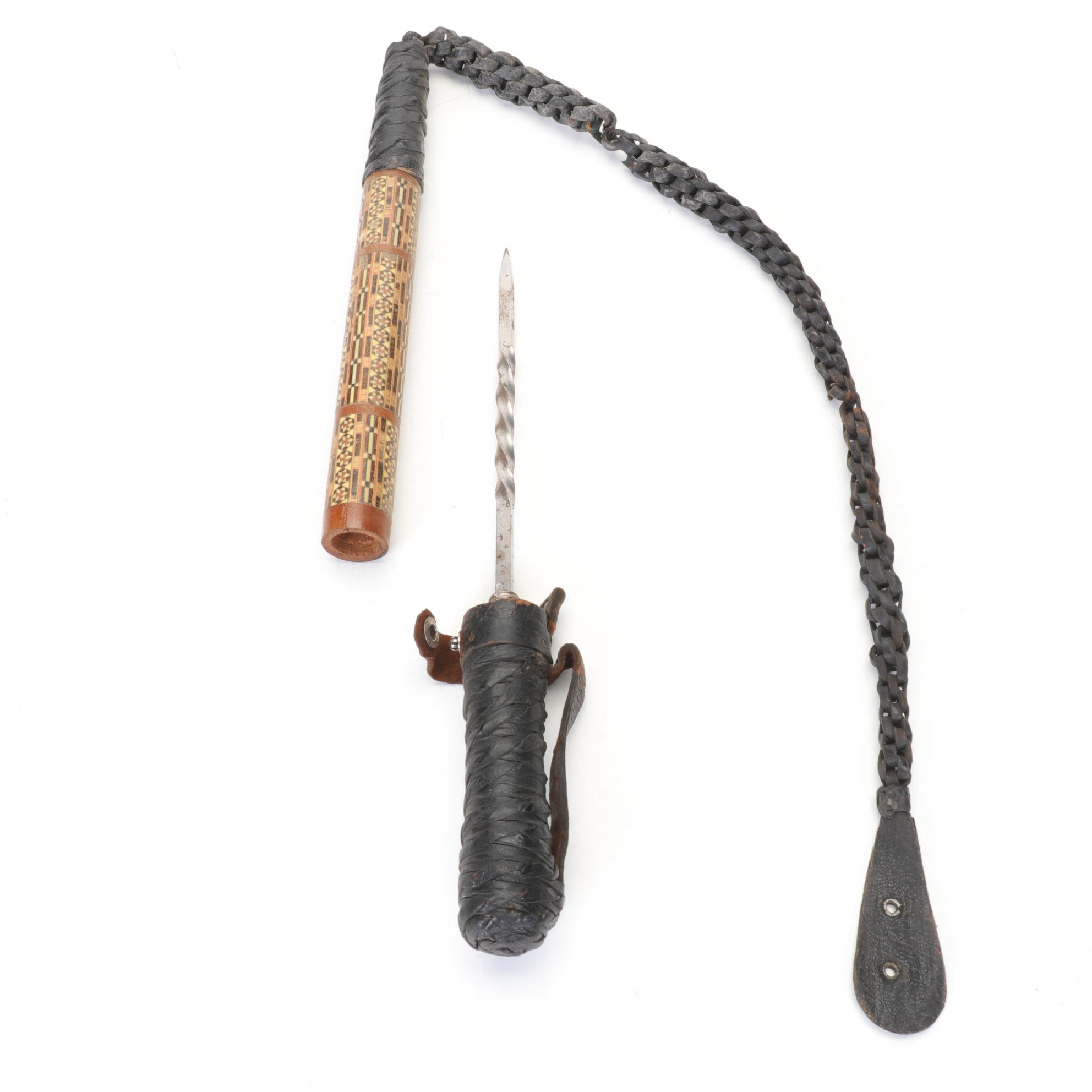 Moroccan Camel Whip with Inlaid Handle, Early to Mid 20th Century