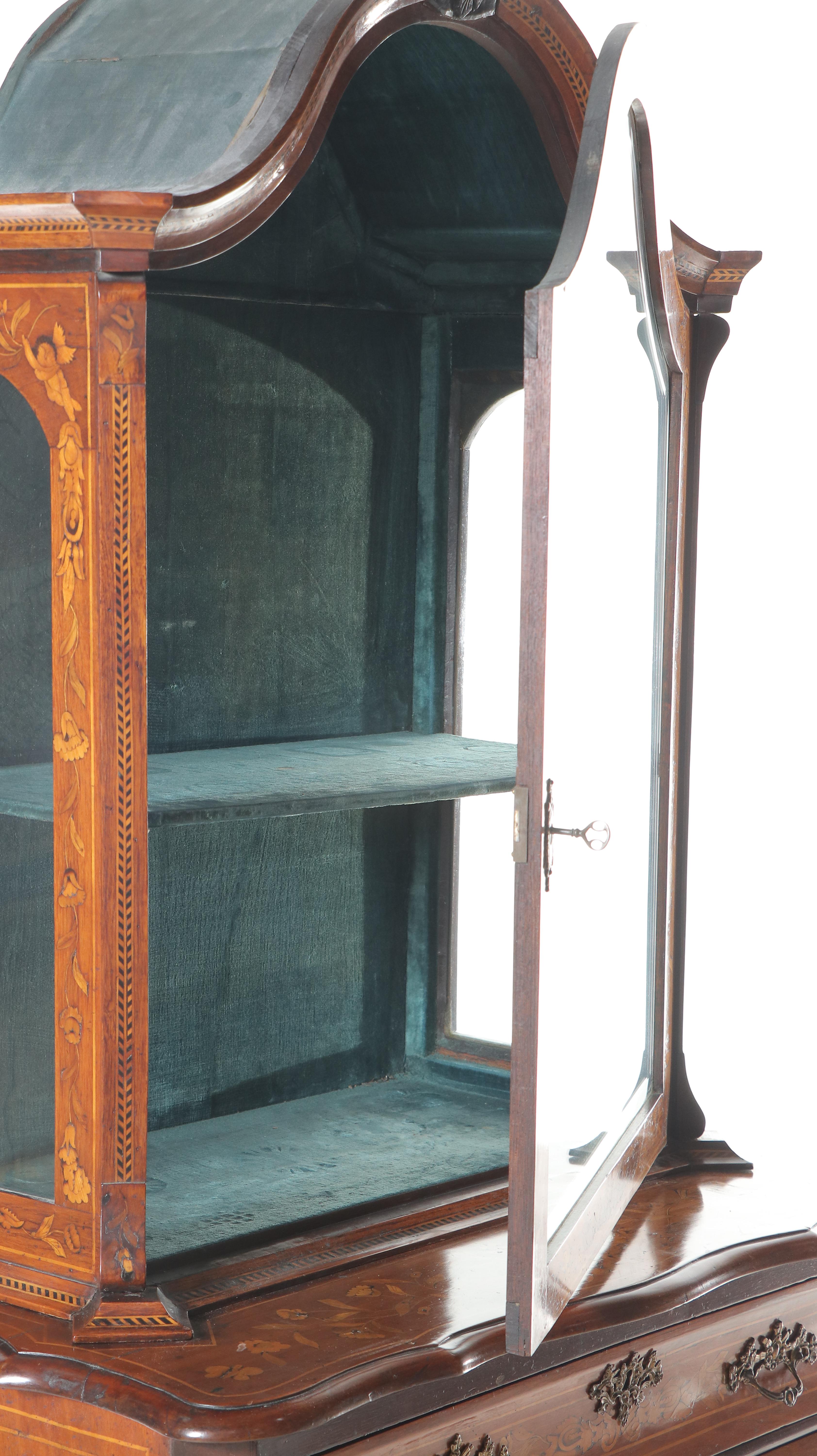 Dutch Baroque Style Walnut and Marquetry Vitrine, Late 19th Century