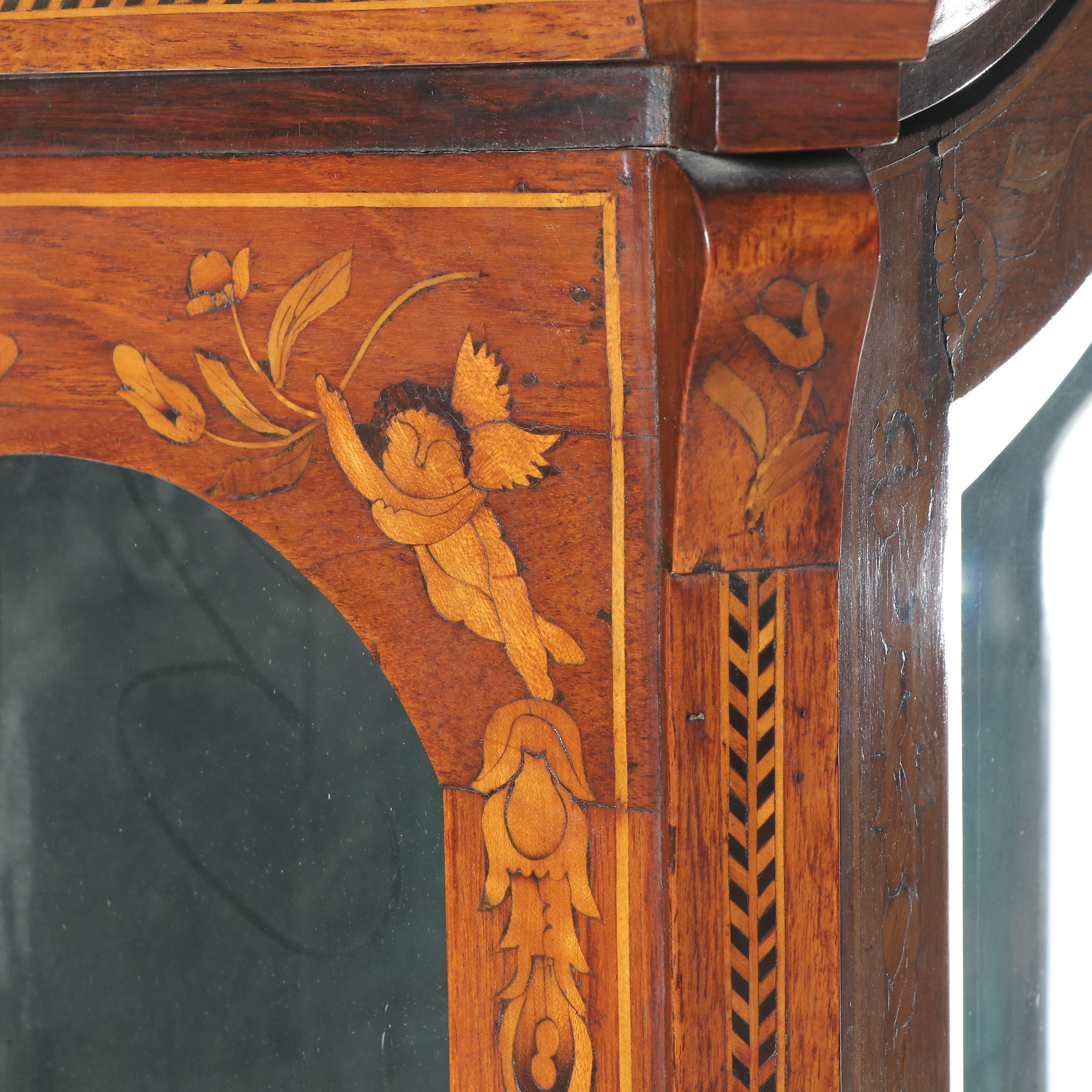Dutch Baroque Style Walnut and Marquetry Vitrine, Late 19th Century