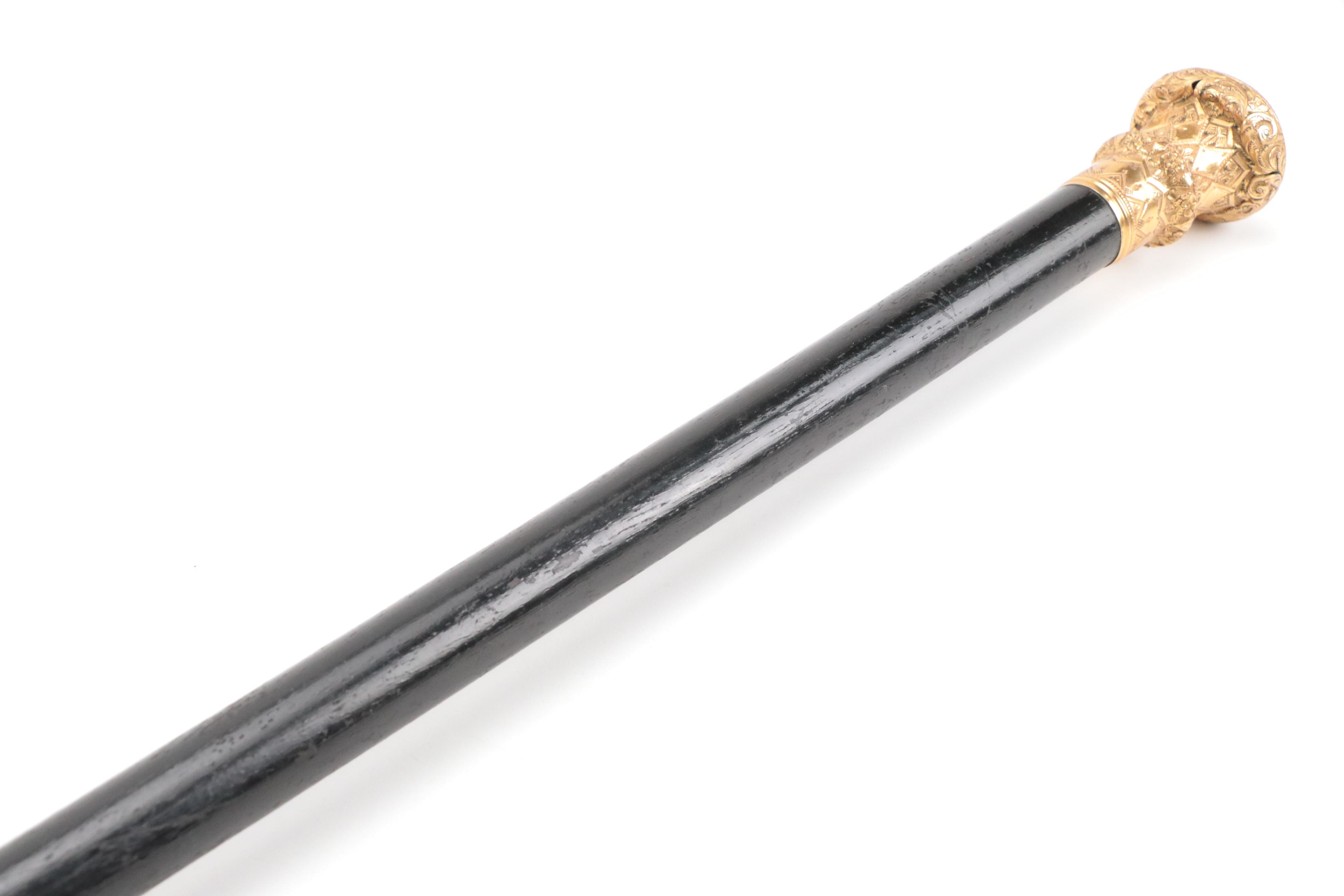 17K Gold Plate Presentation Walking Stick with Personalized Dedication, 1883