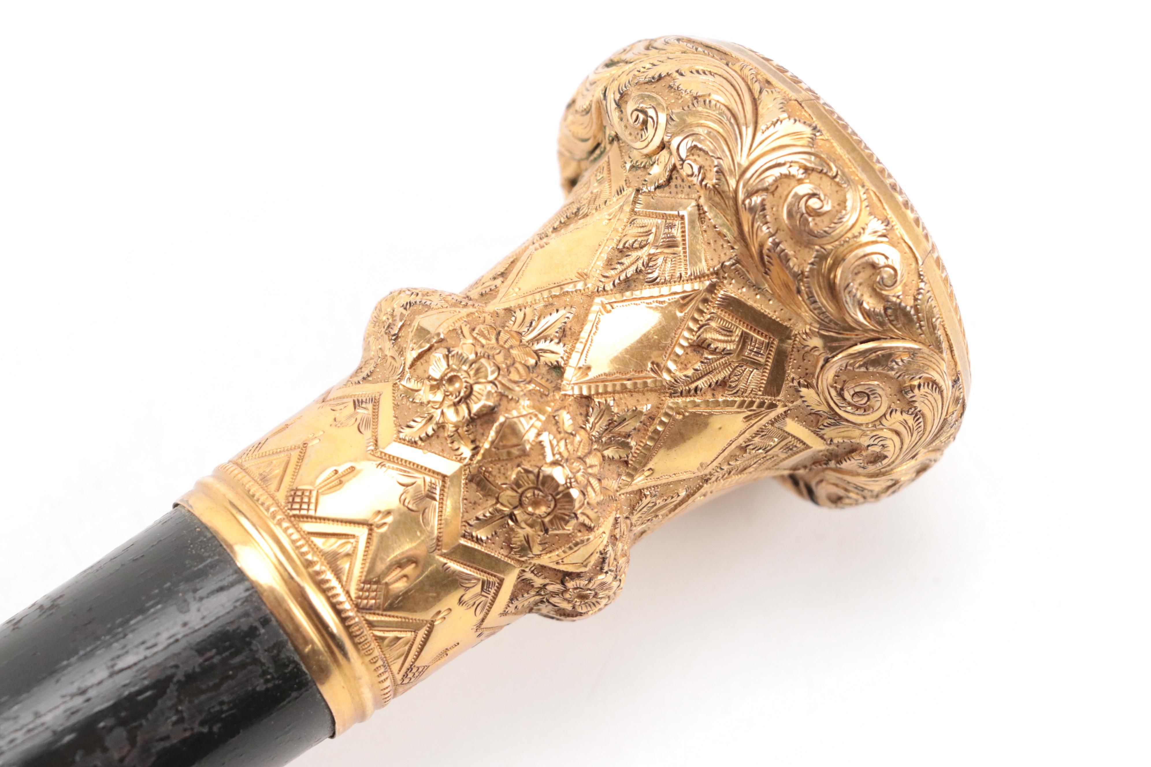 17K Gold Plate Presentation Walking Stick with Personalized Dedication, 1883
