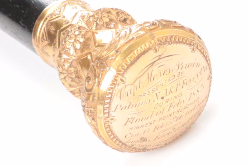 17K Gold Plate Presentation Walking Stick with Personalized Dedication, 1883