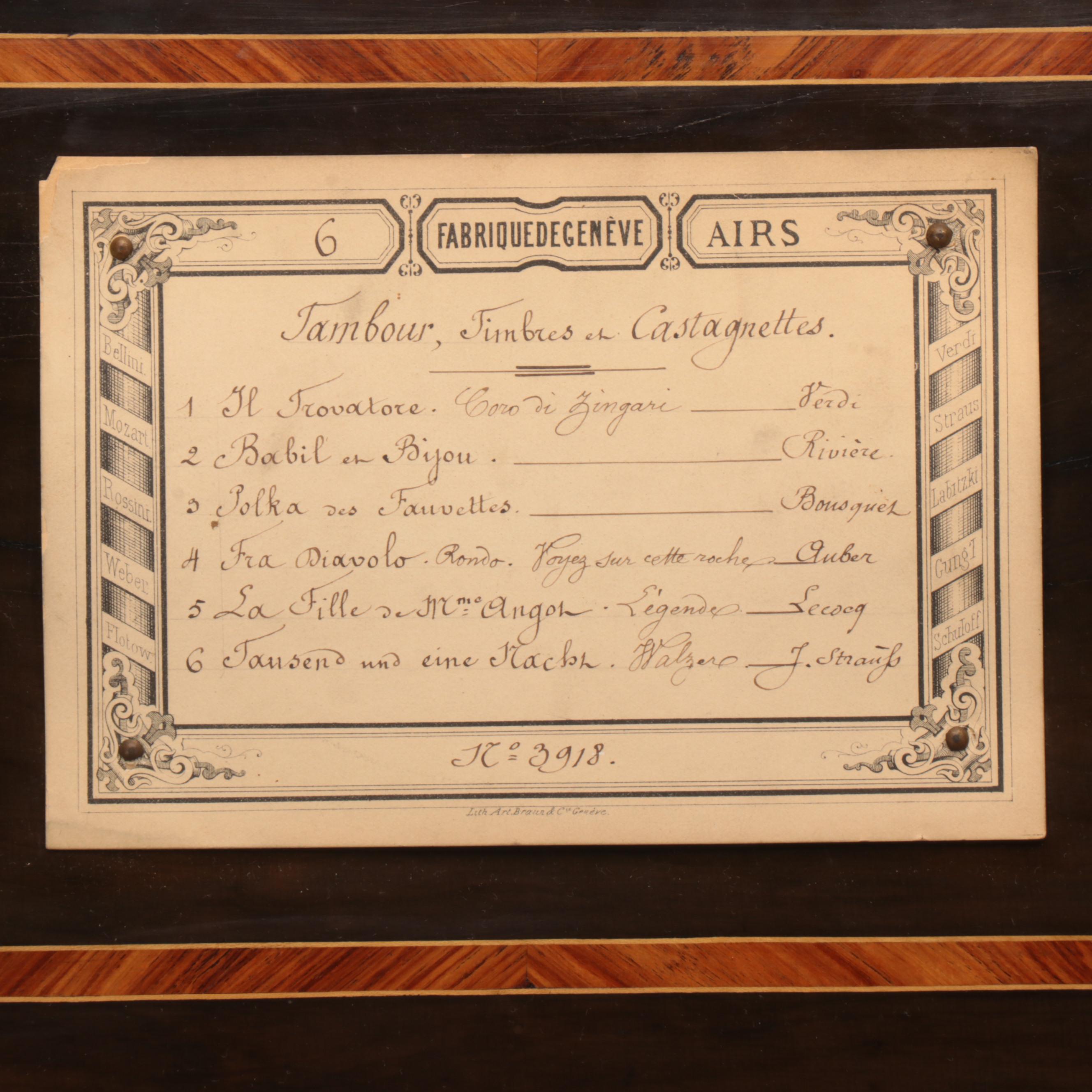 Victorian Burl Wood and Rosewood String Inlay Cylinder Music Box, 19th C.