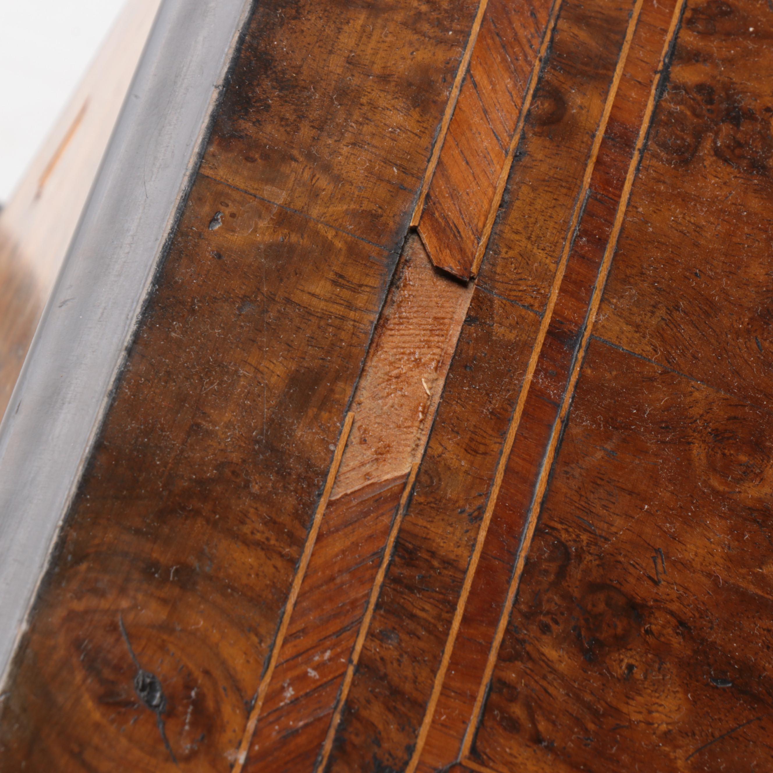 Victorian Burl Wood and Rosewood String Inlay Cylinder Music Box, 19th C.