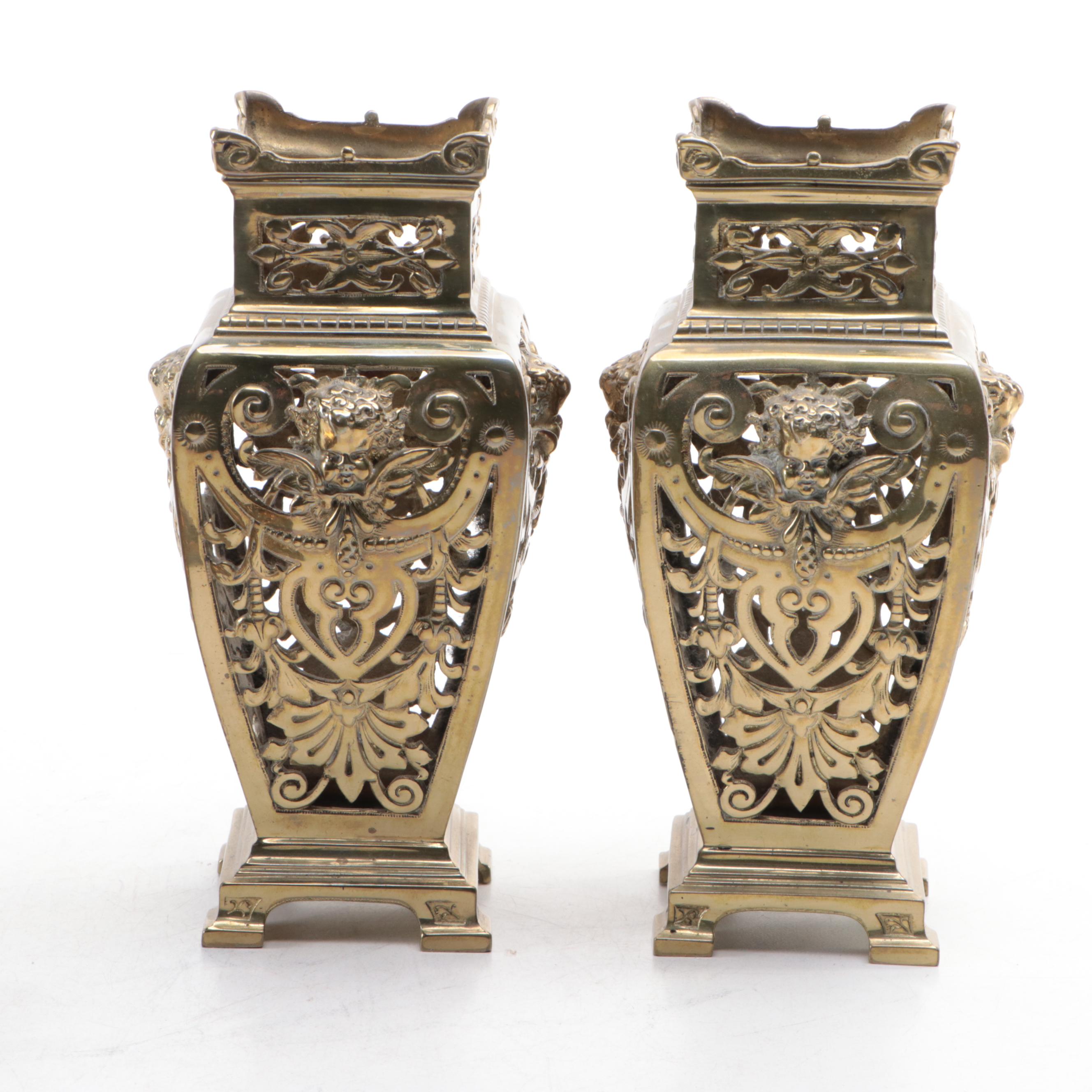 French Empire Style and Italian Openwork Brass Desk Accessories and Bell Pull