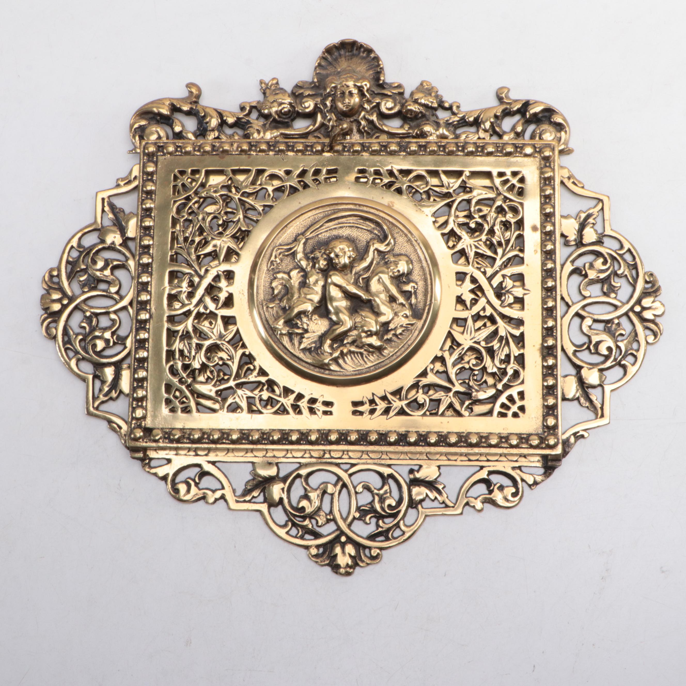 French Empire Style and Italian Openwork Brass Desk Accessories and Bell Pull