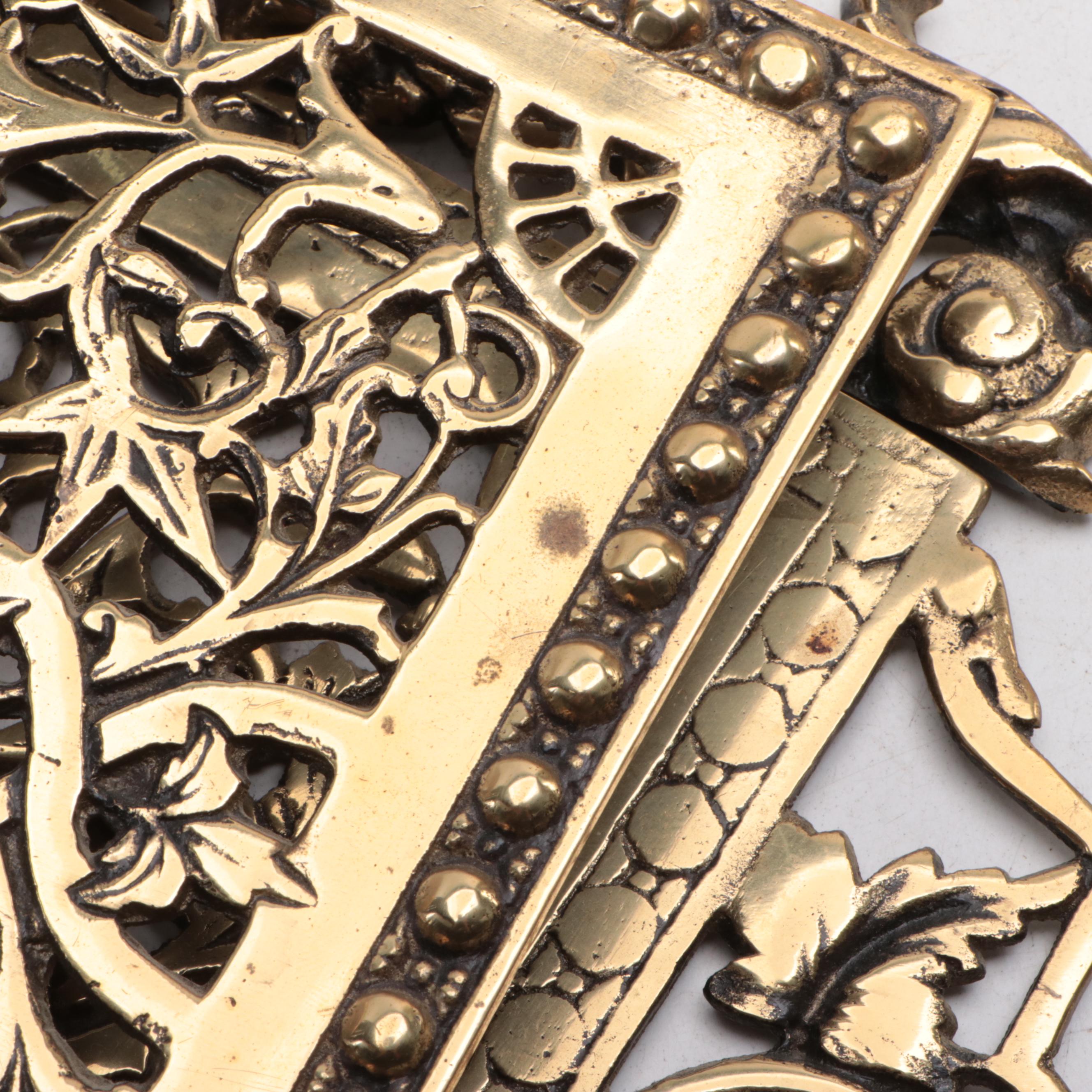 French Empire Style and Italian Openwork Brass Desk Accessories and Bell Pull