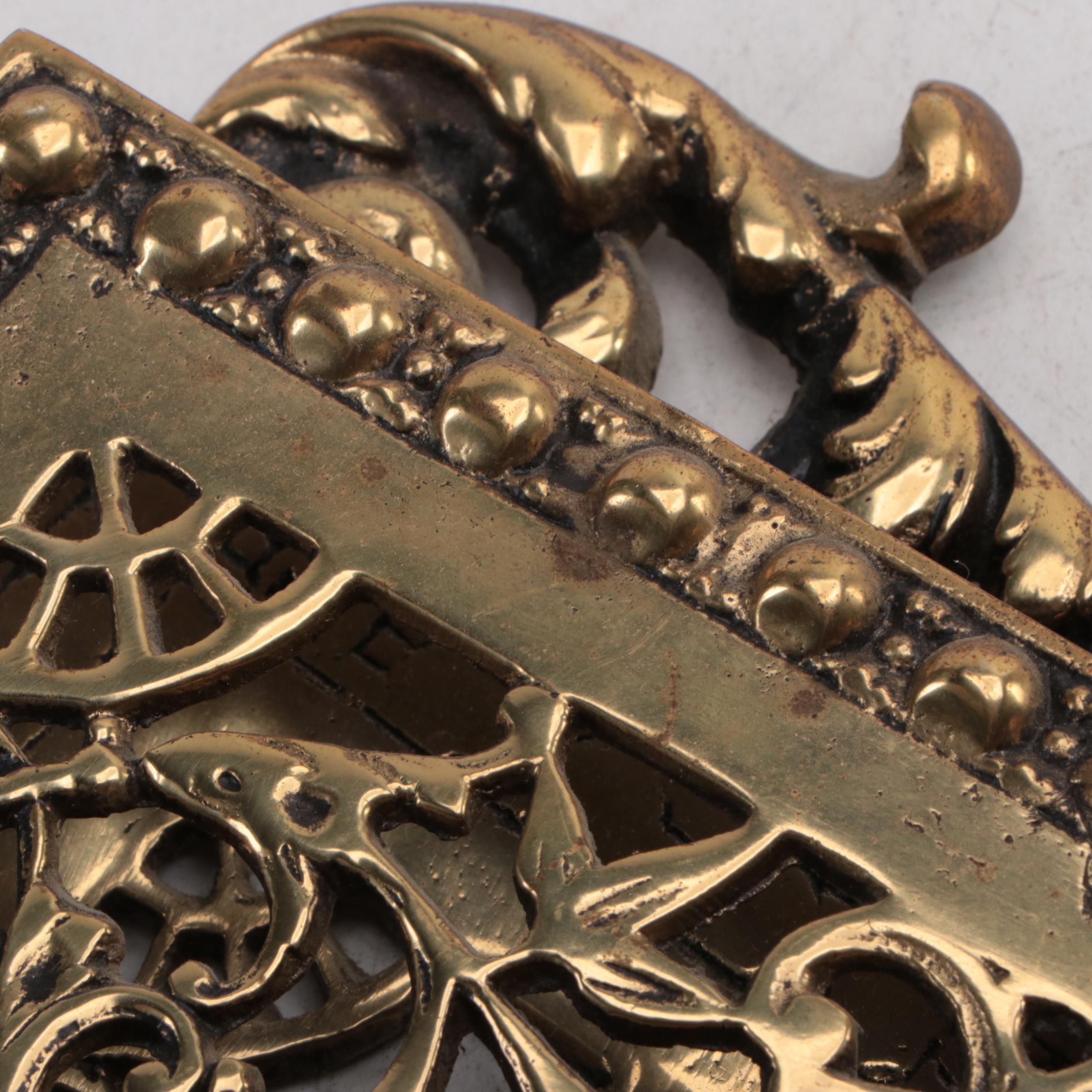 French Empire Style and Italian Openwork Brass Desk Accessories and Bell Pull