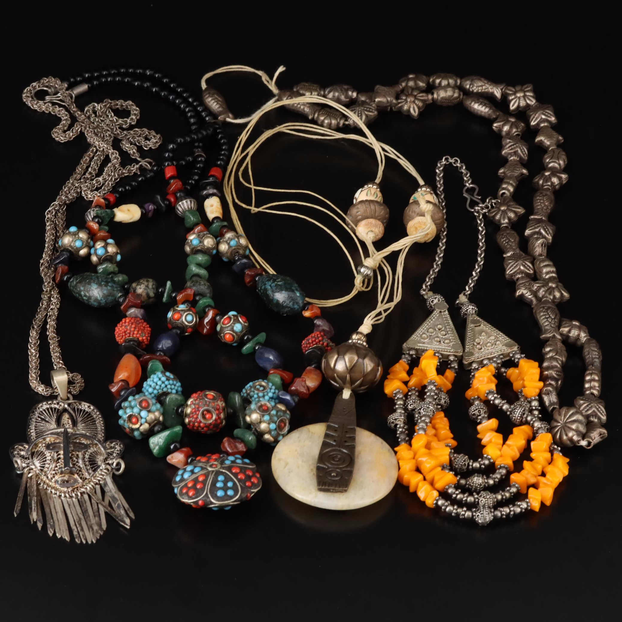 Tribal Necklaces Including Agate, Bone and Glass