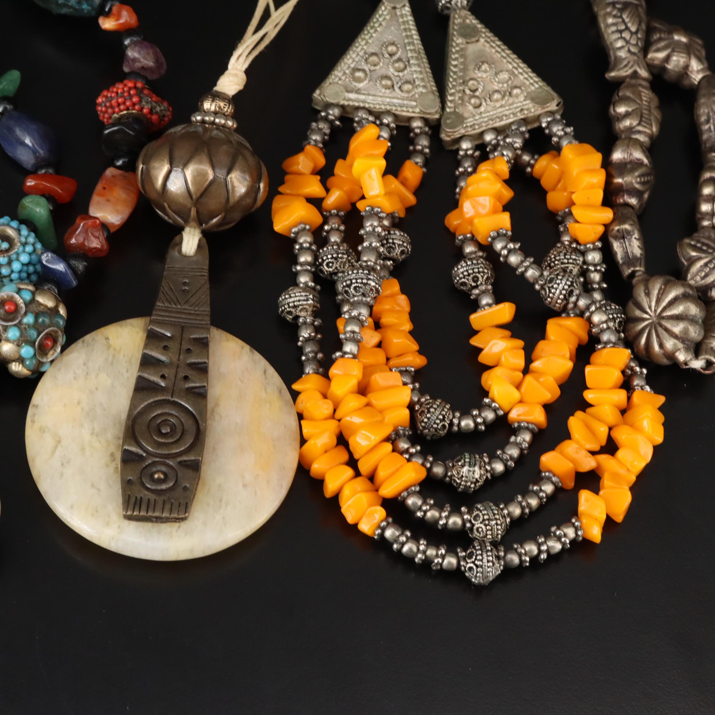 Tribal Necklaces Including Agate, Bone and Glass