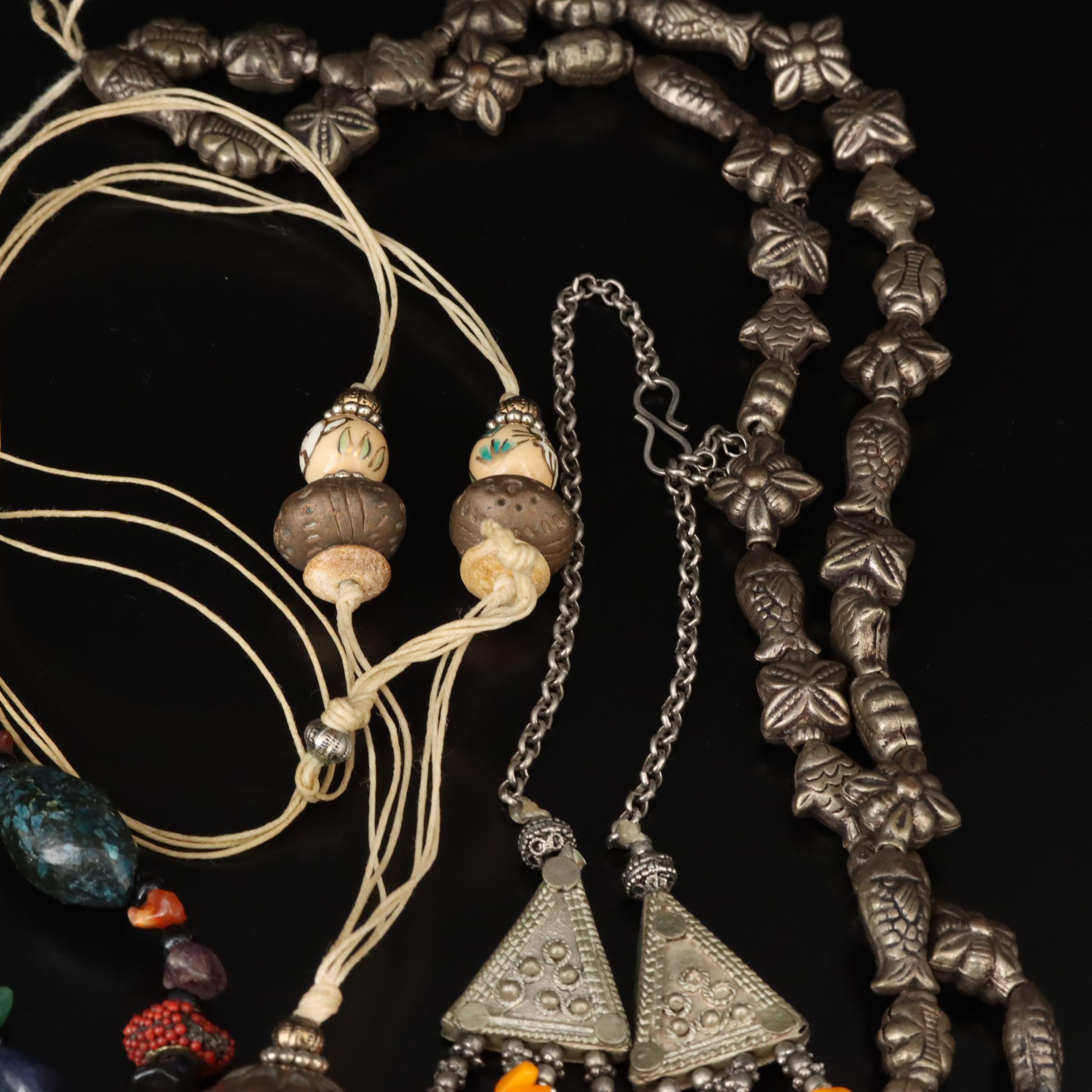Tribal Necklaces Including Agate, Bone and Glass