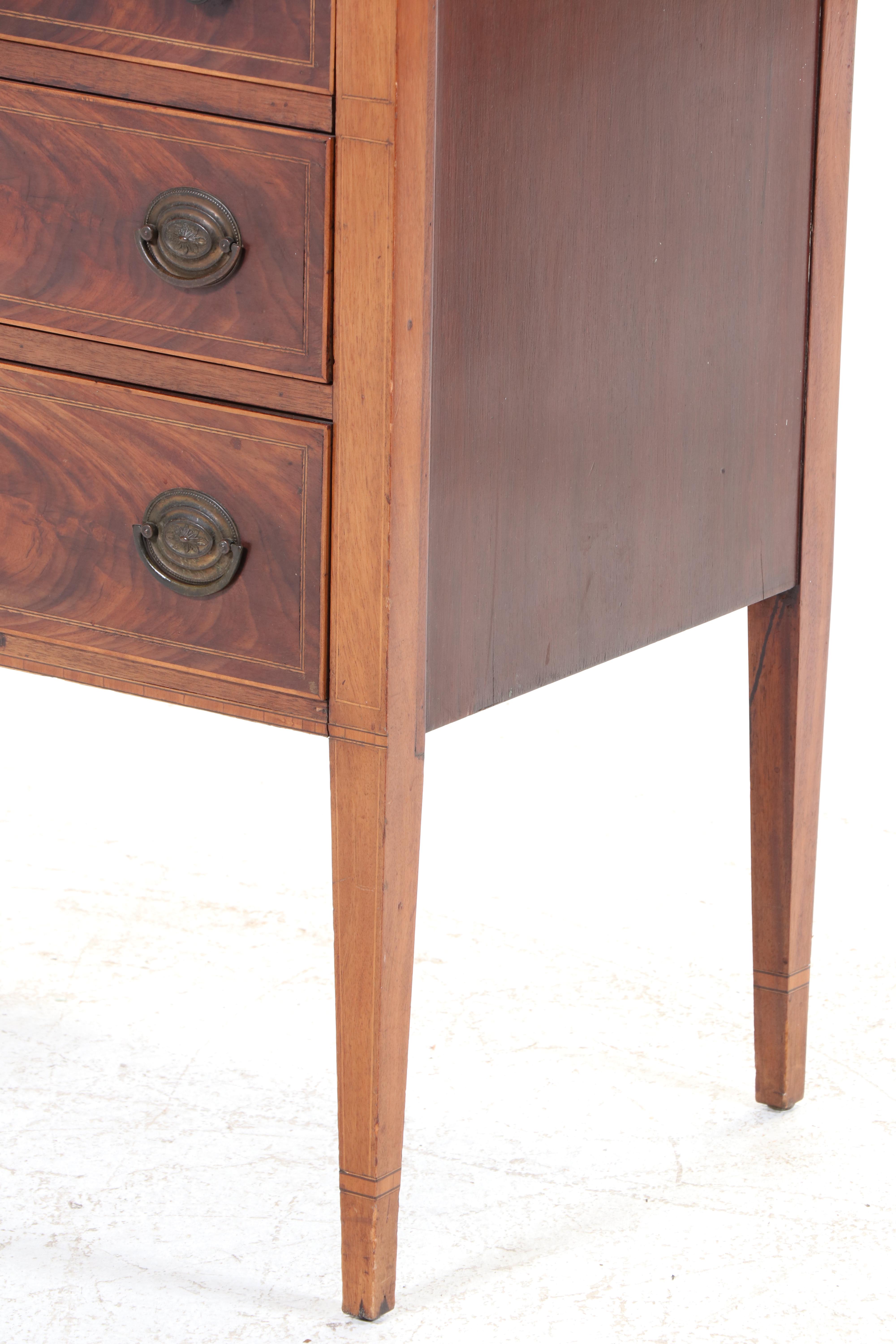 American Hepplewhite Style Mahogany and Inlaid Two Piece Cabinet, 19th Century