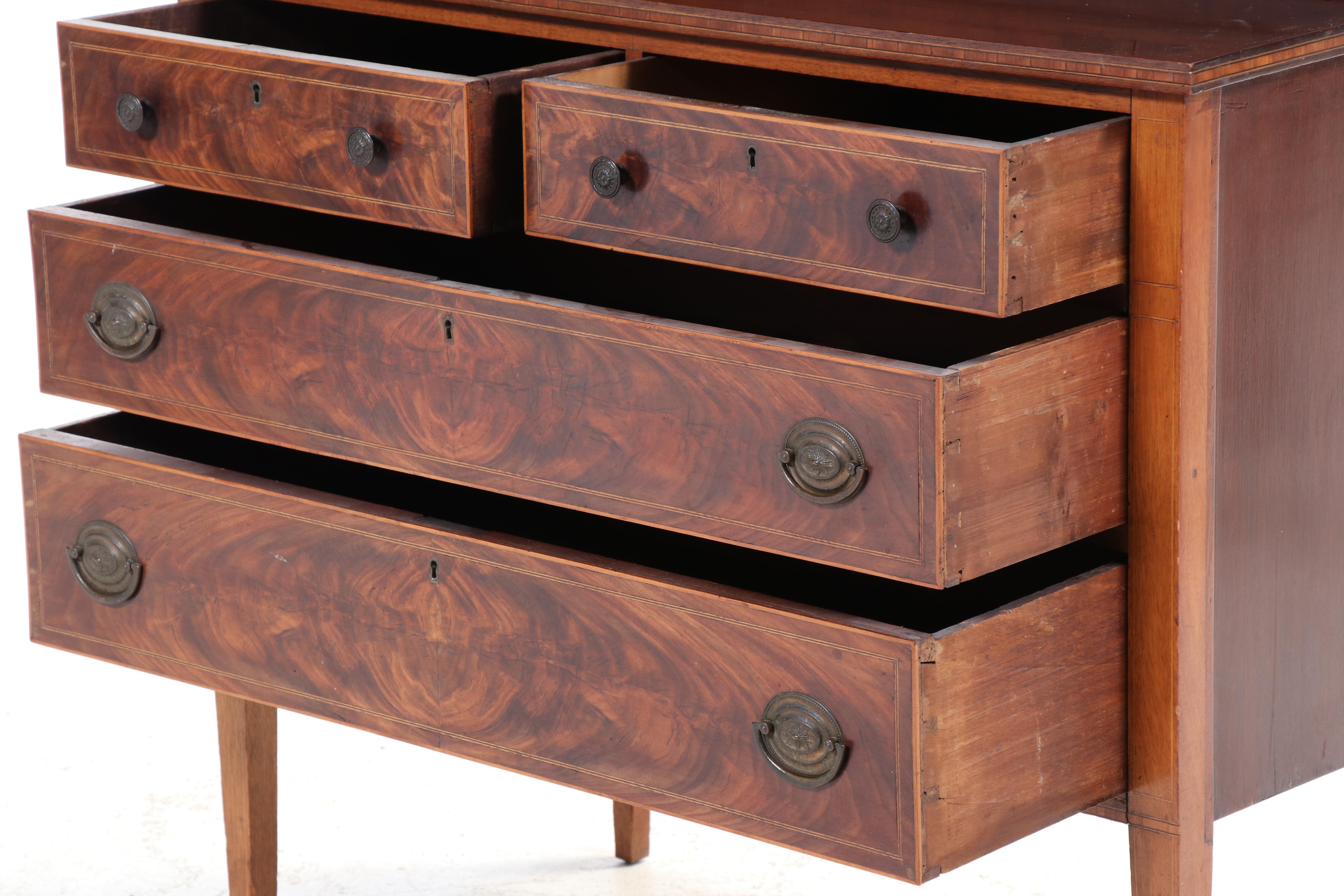 American Hepplewhite Style Mahogany and Inlaid Two Piece Cabinet, 19th Century