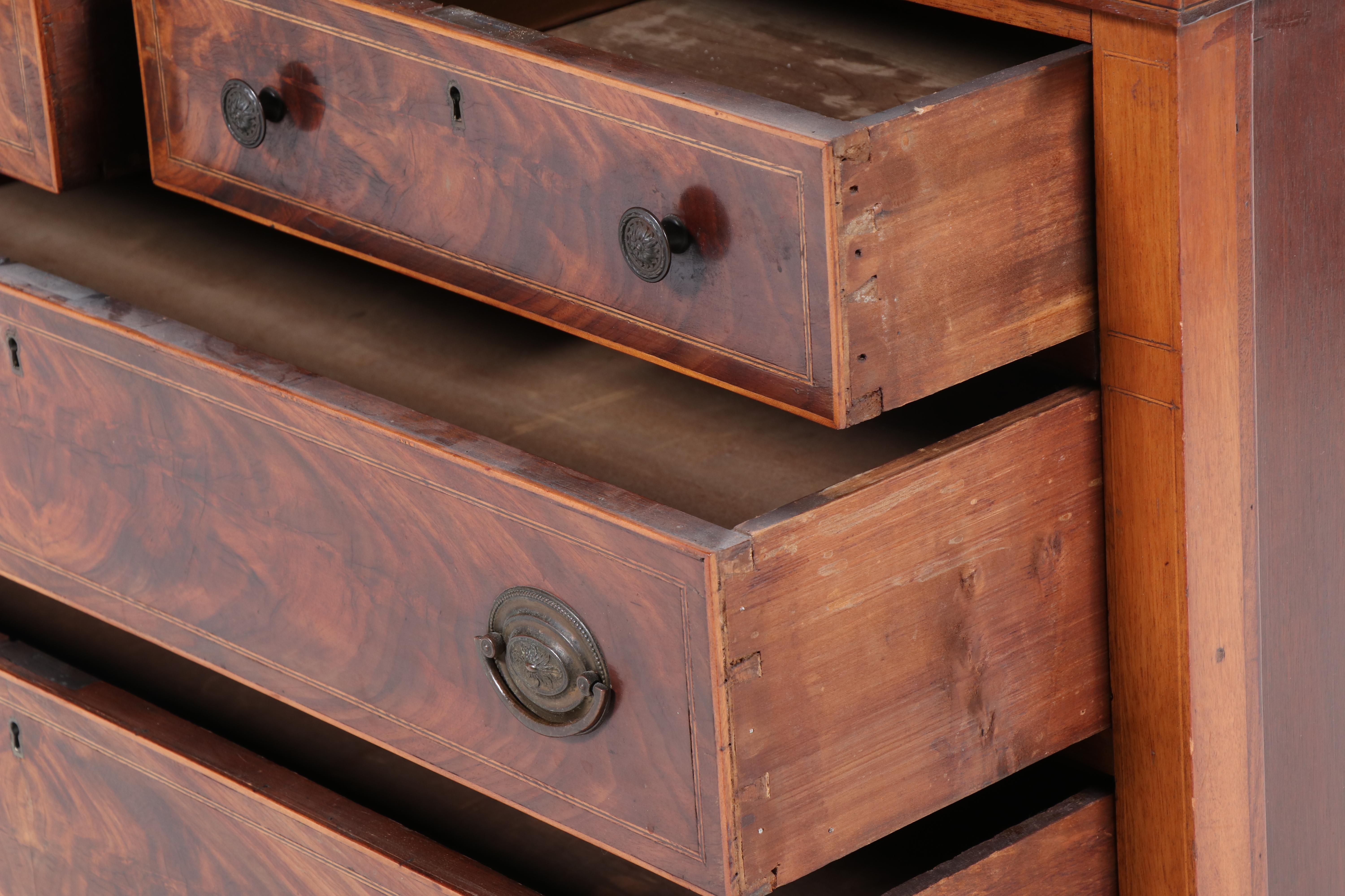 American Hepplewhite Style Mahogany and Inlaid Two Piece Cabinet, 19th Century