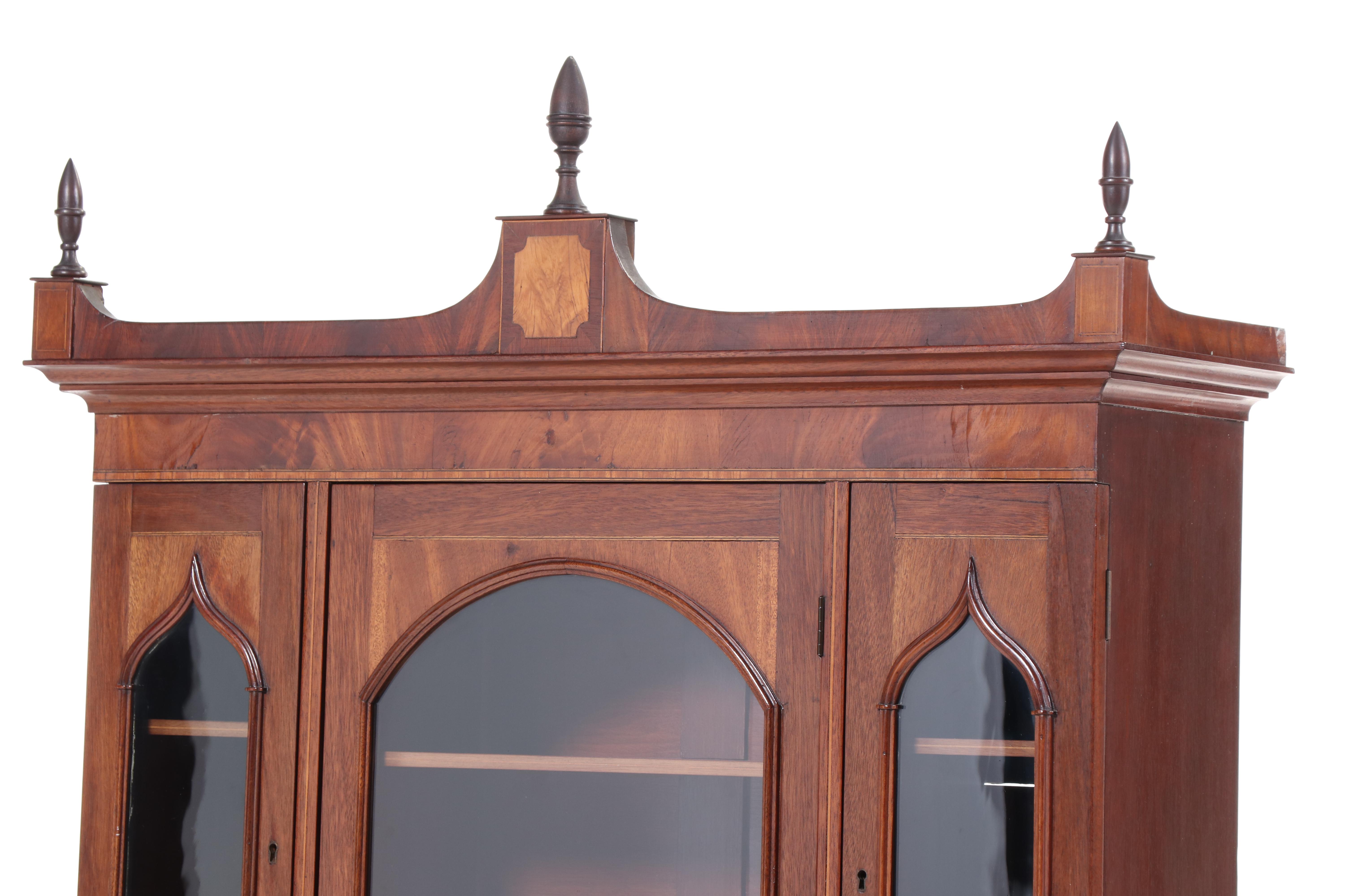 American Hepplewhite Style Mahogany and Inlaid Two Piece Cabinet, 19th Century