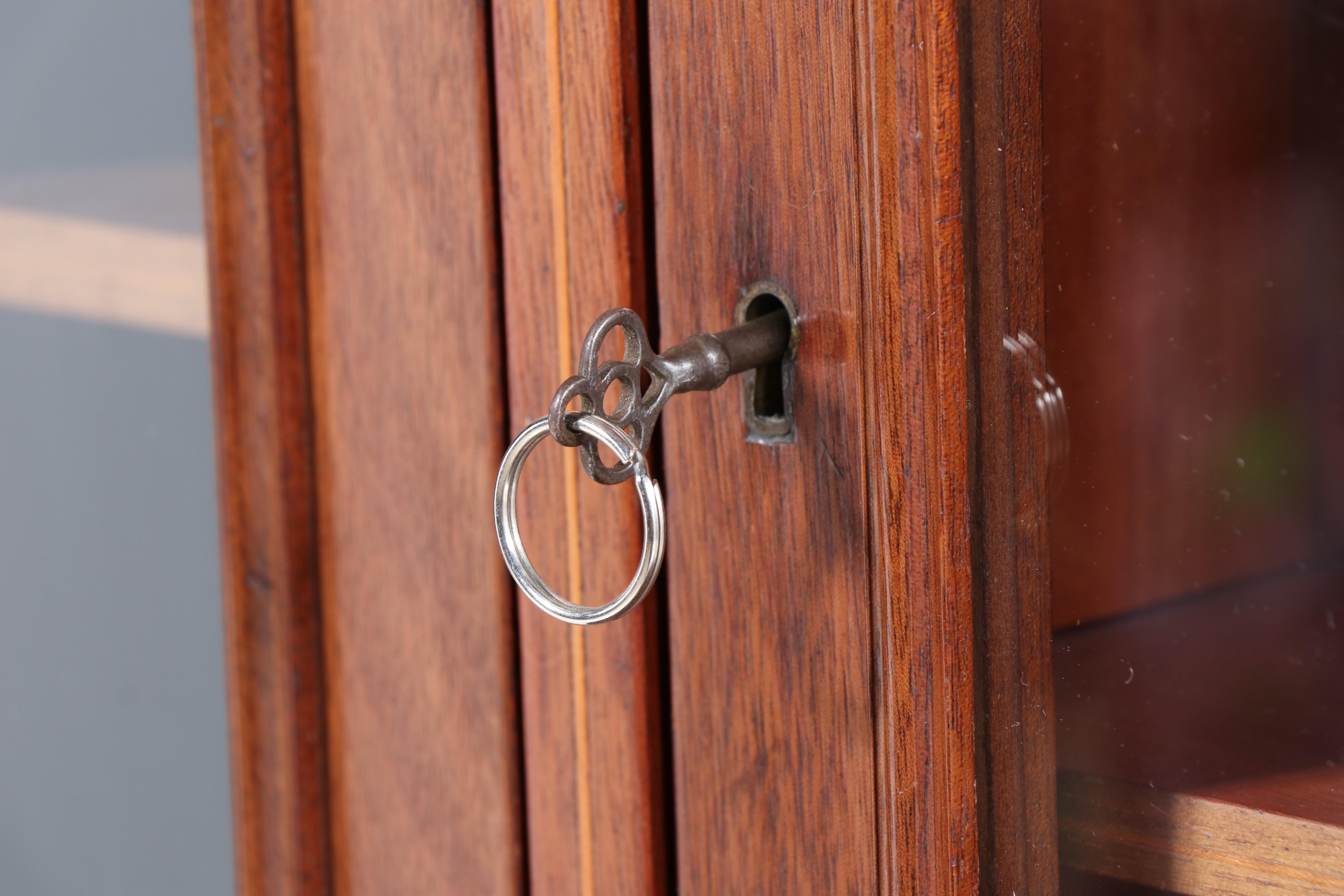 American Hepplewhite Style Mahogany and Inlaid Two Piece Cabinet, 19th Century