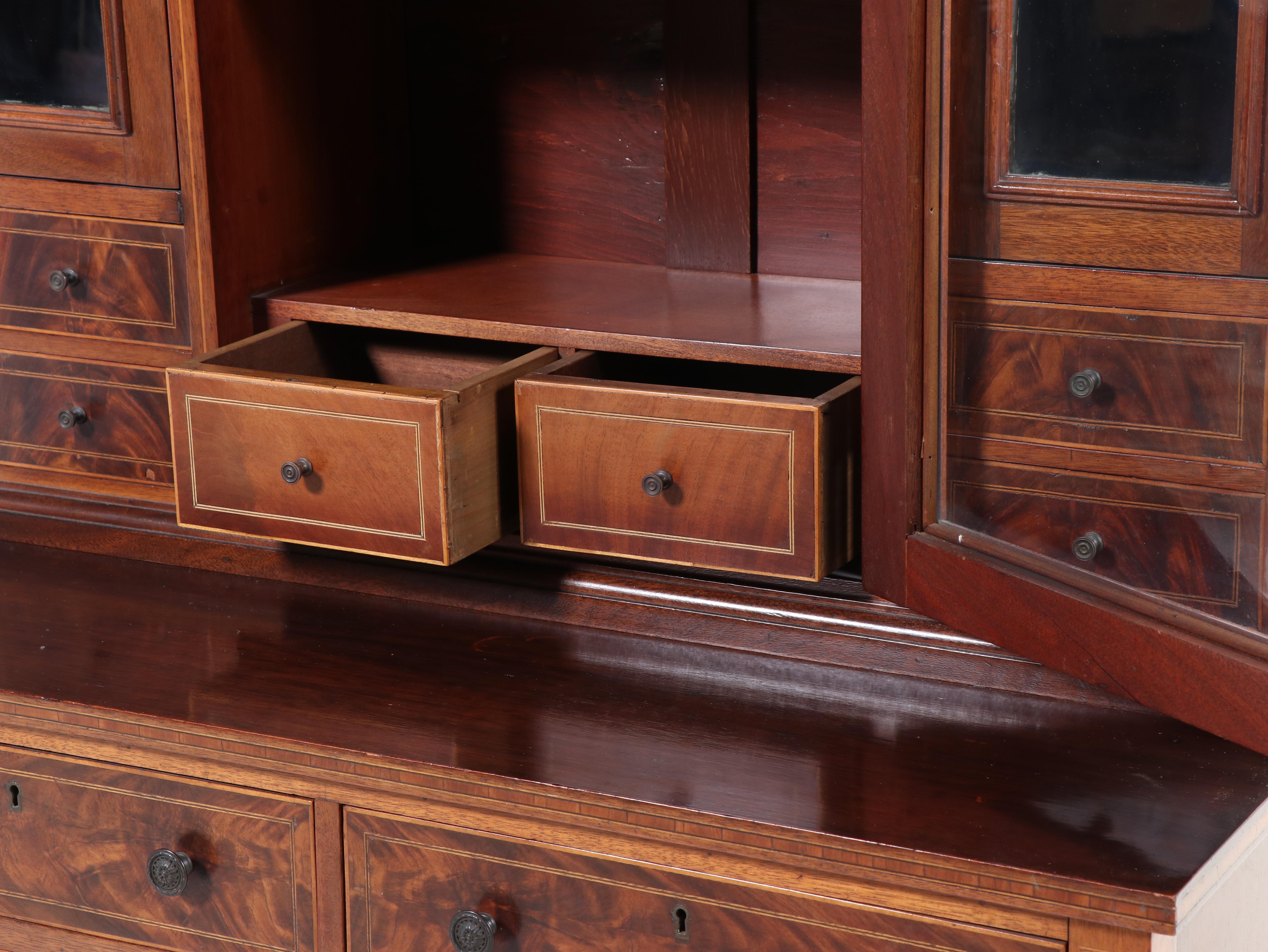 American Hepplewhite Style Mahogany and Inlaid Two Piece Cabinet, 19th Century