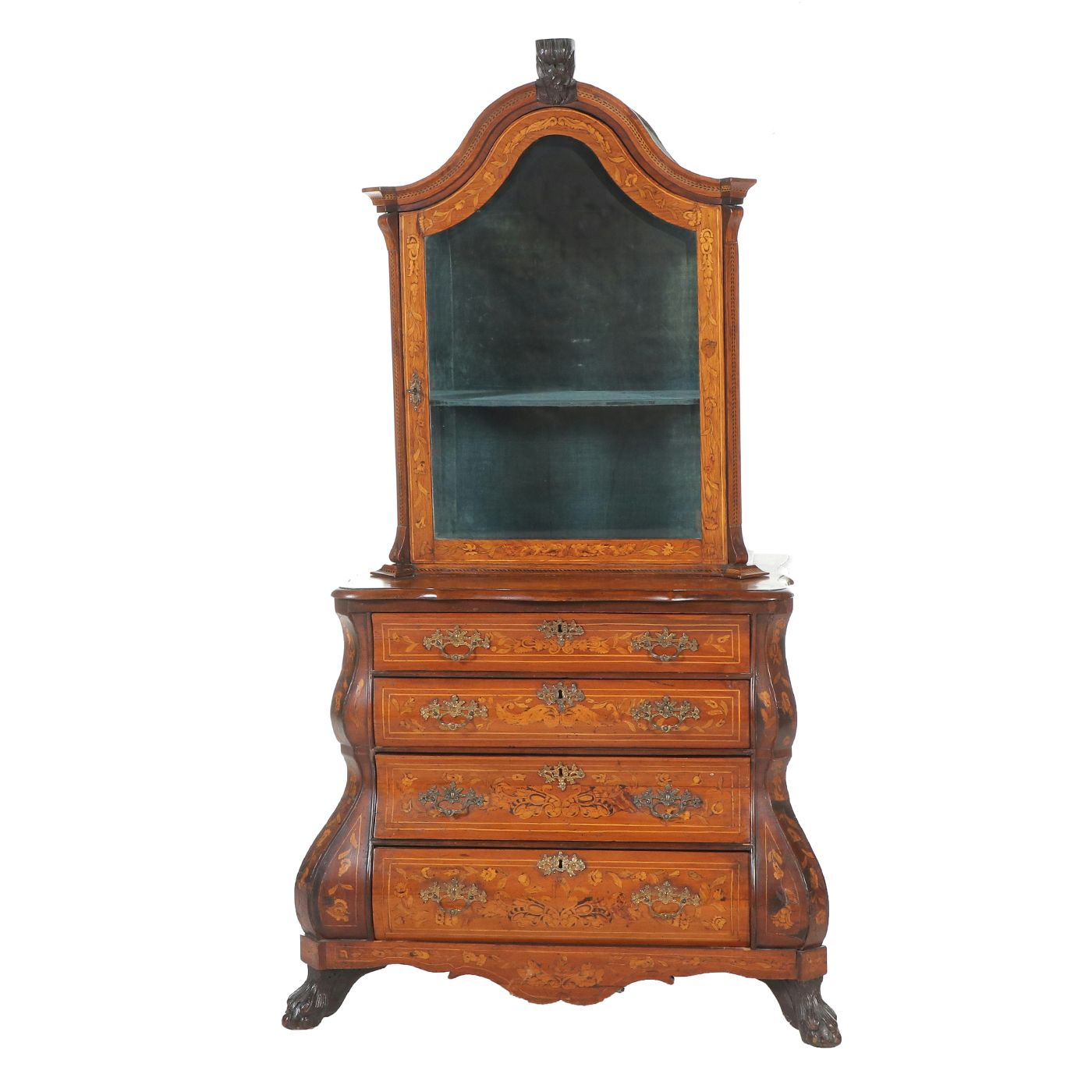 Dutch Baroque Style Walnut and Marquetry Vitrine, Late 19th Century
