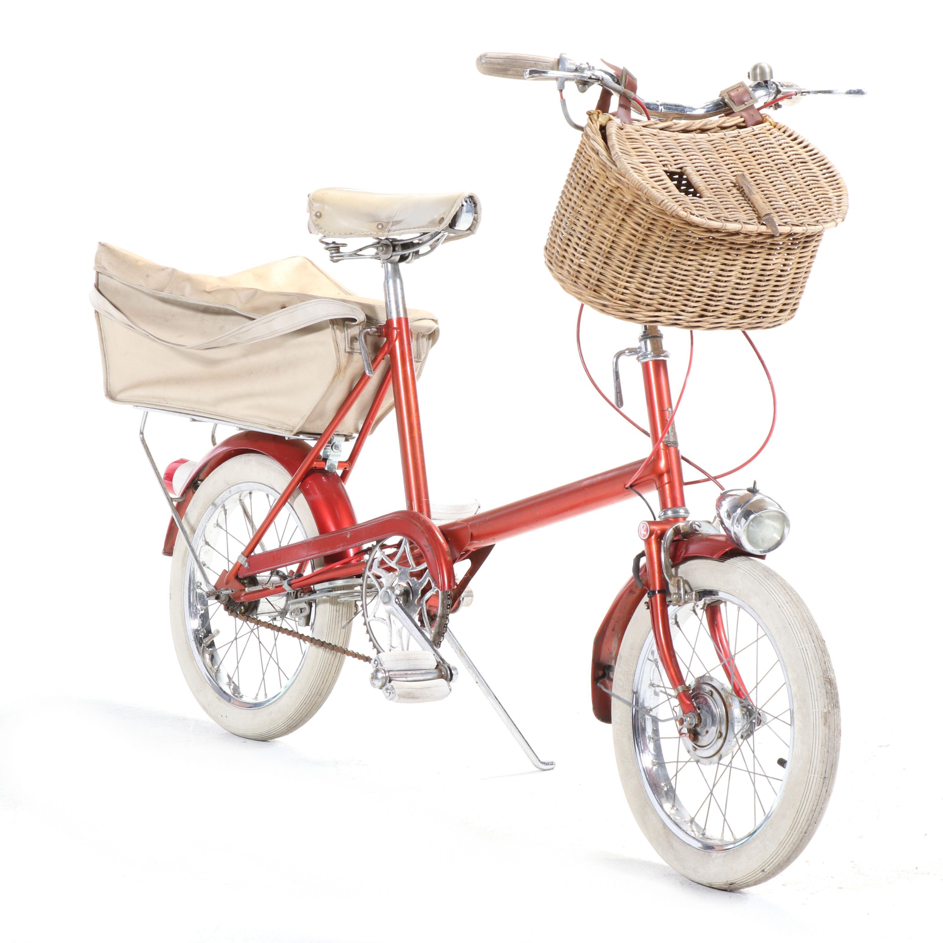 Raleigh Small Wheel Bicycle in Red with Original Tires, Shopper's Bag & Light