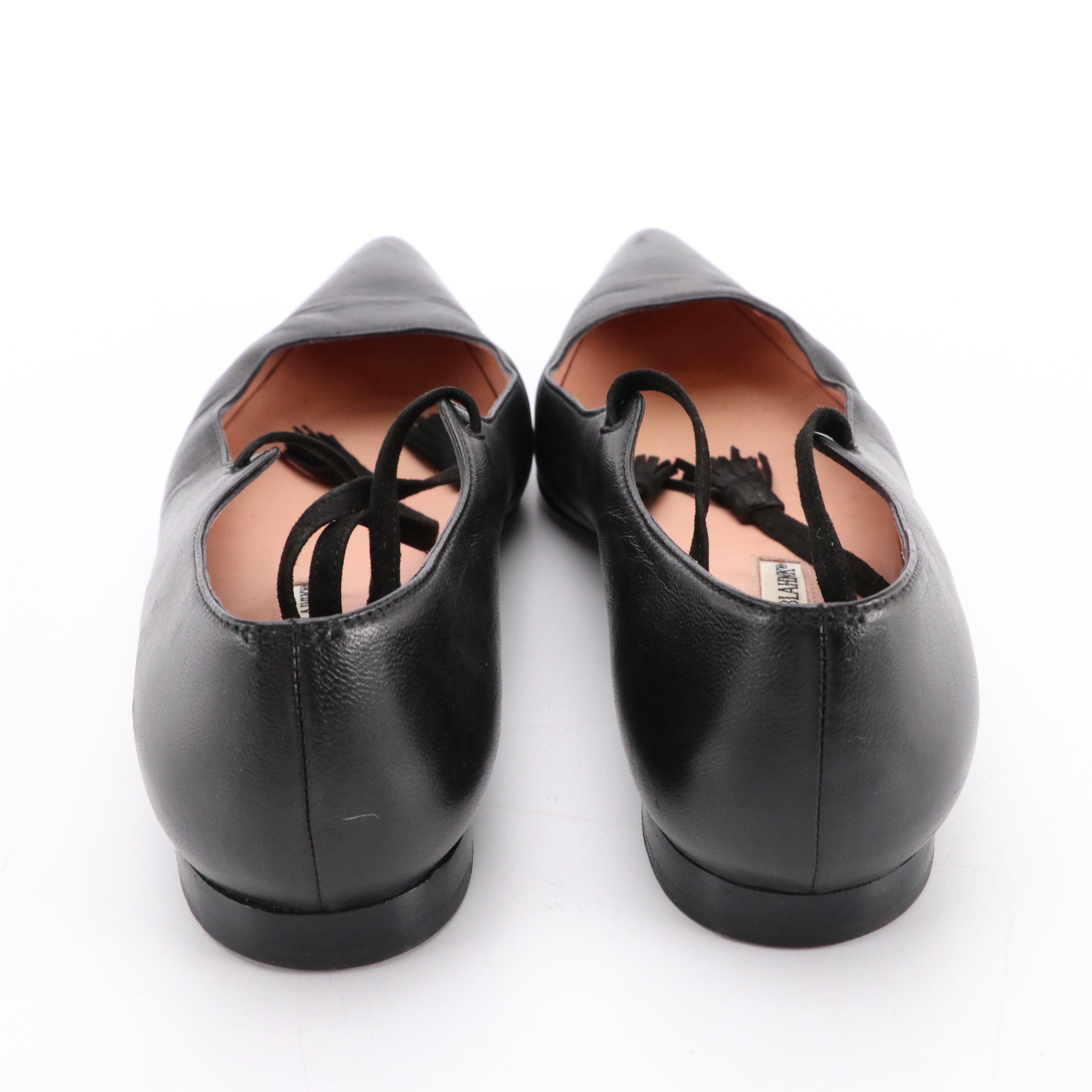 Manolo Blahnik Pointed Toe Flats in Black Leather