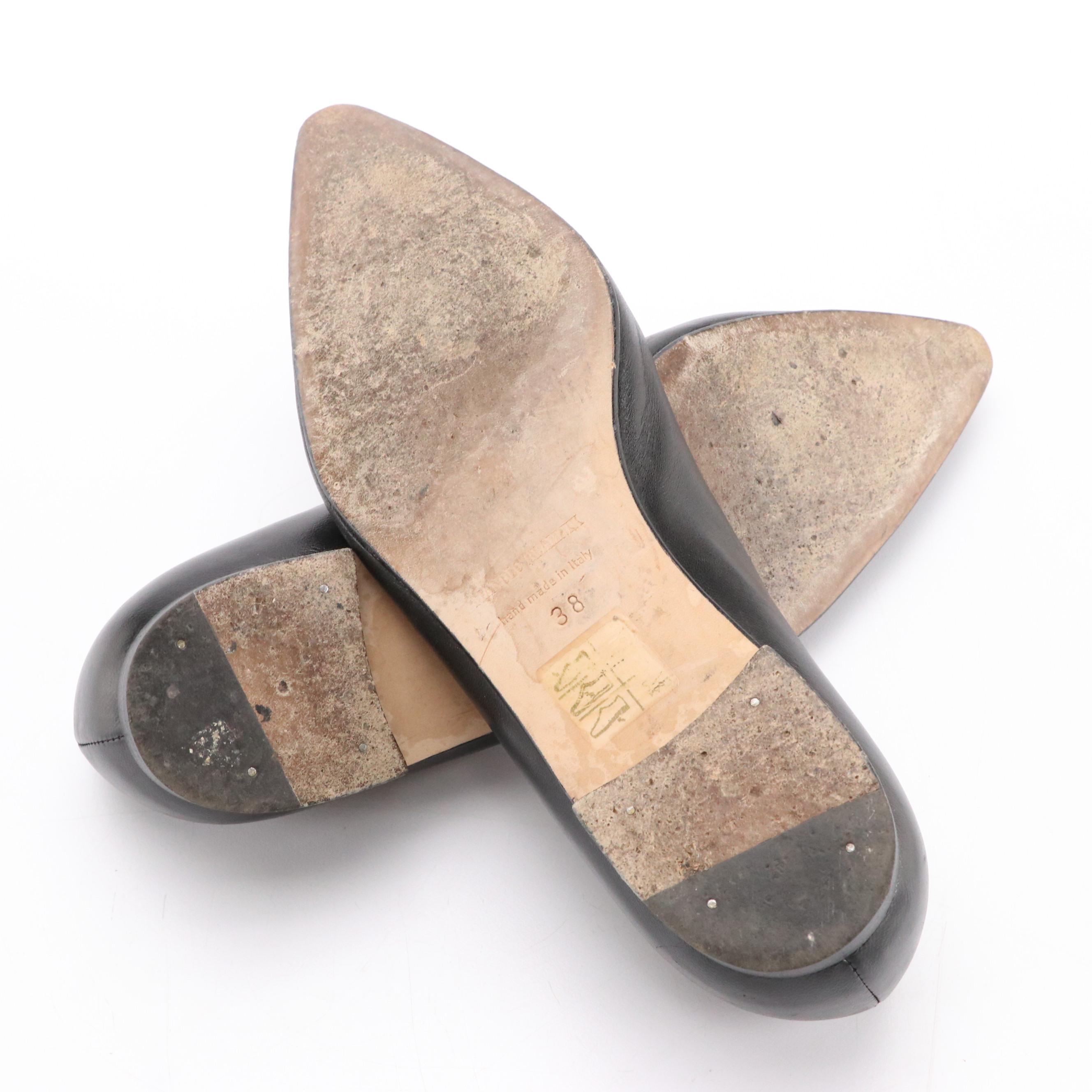 Manolo Blahnik Pointed Toe Flats in Black Leather