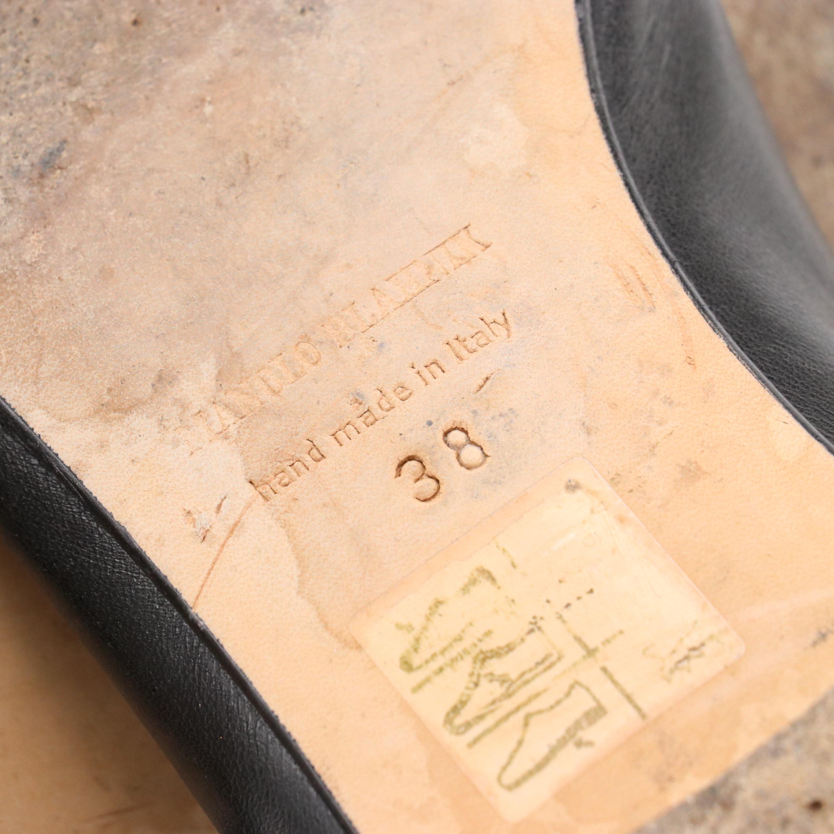 Manolo Blahnik Pointed Toe Flats in Black Leather