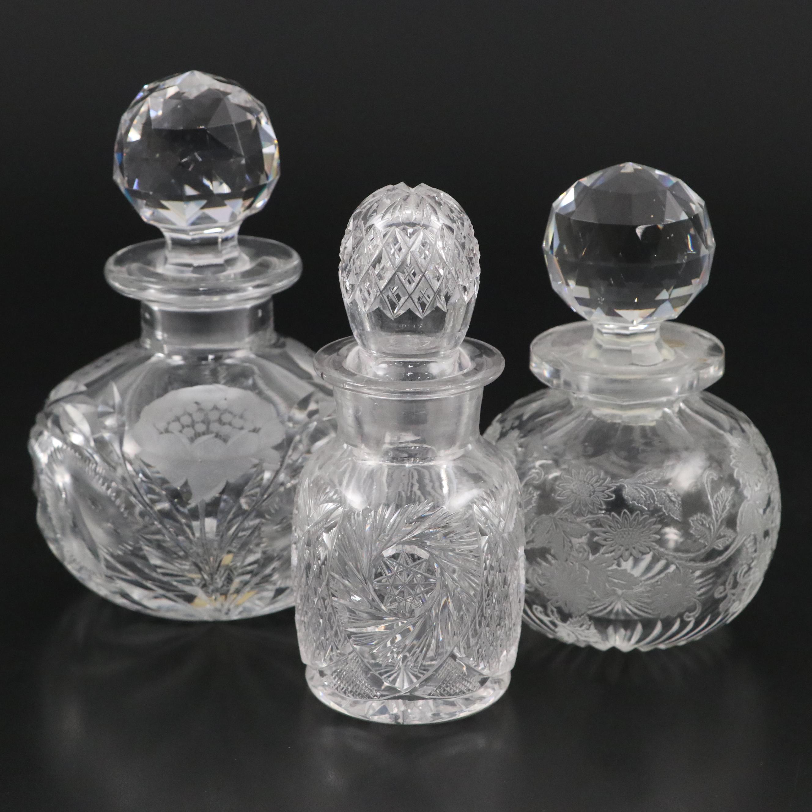 American Brilliant Style Cut Glass Perfume Bottle with More