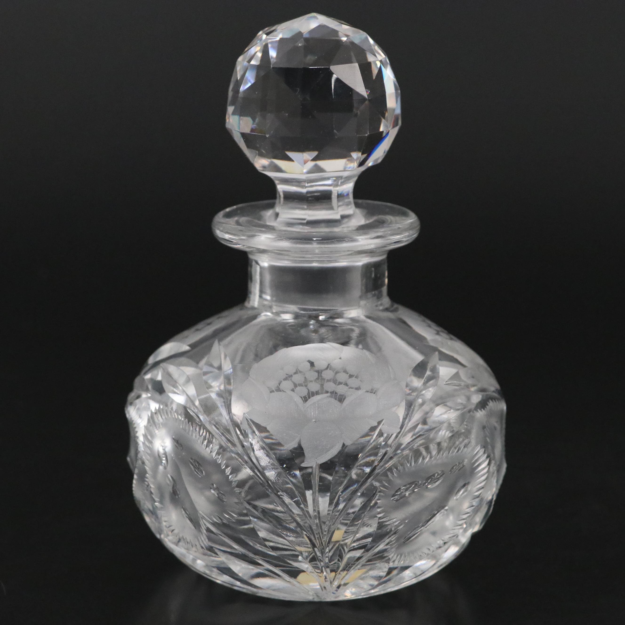 American Brilliant Style Cut Glass Perfume Bottle with More