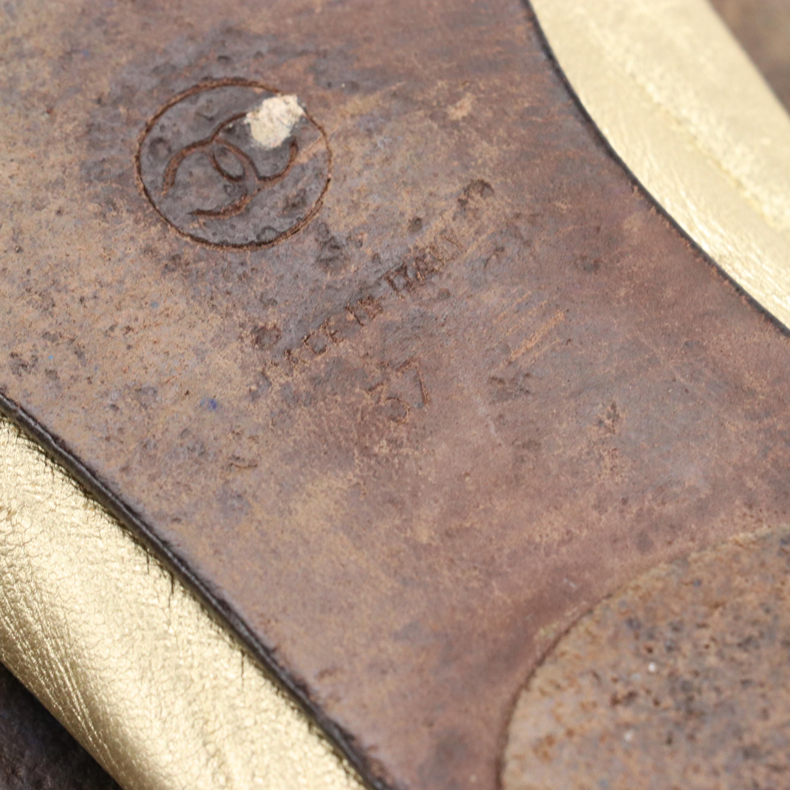 Chanel Cap Toe Bow Ballet Flats in Black and Metallic Gold Leather