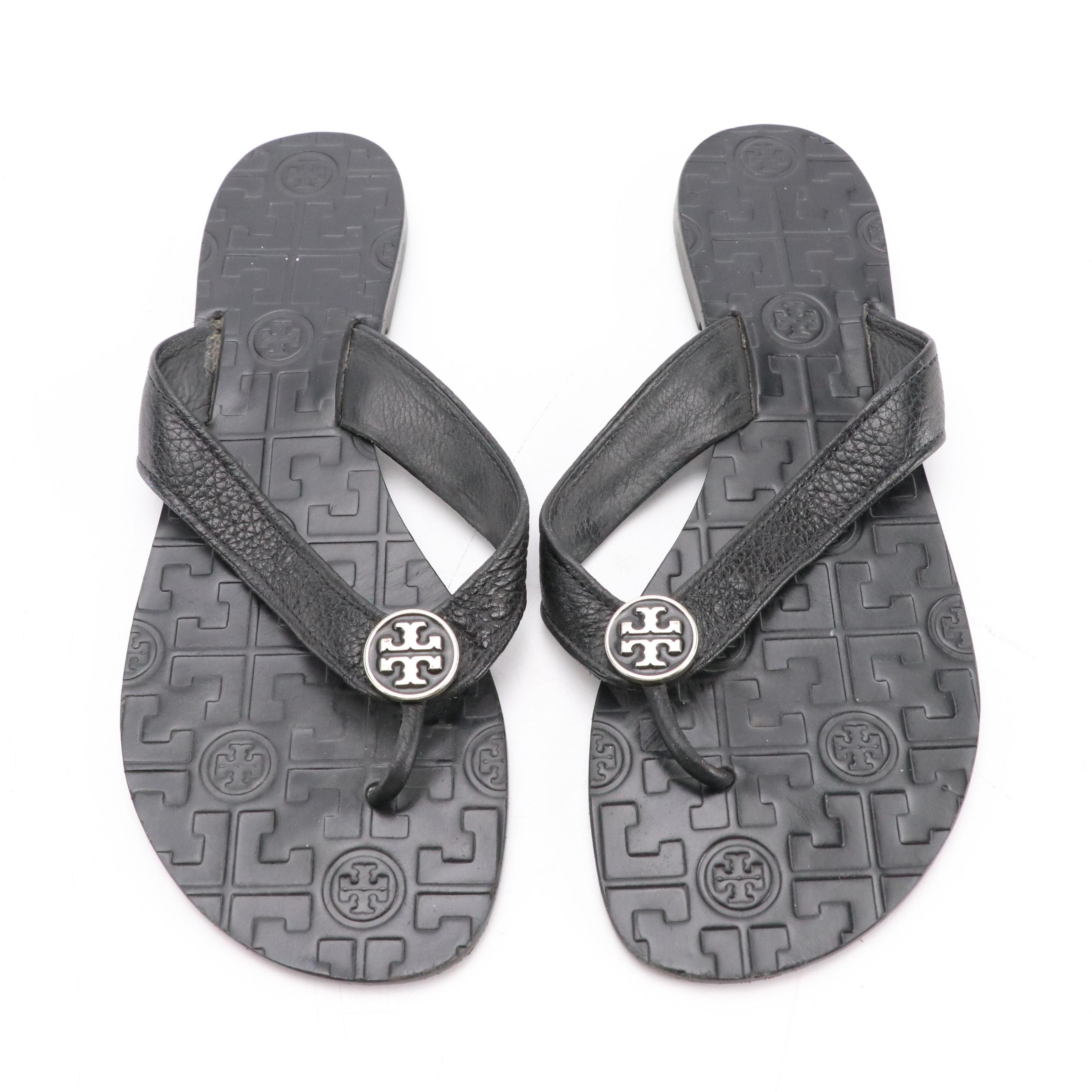 Tory Burch Black Leather Thong Sandals