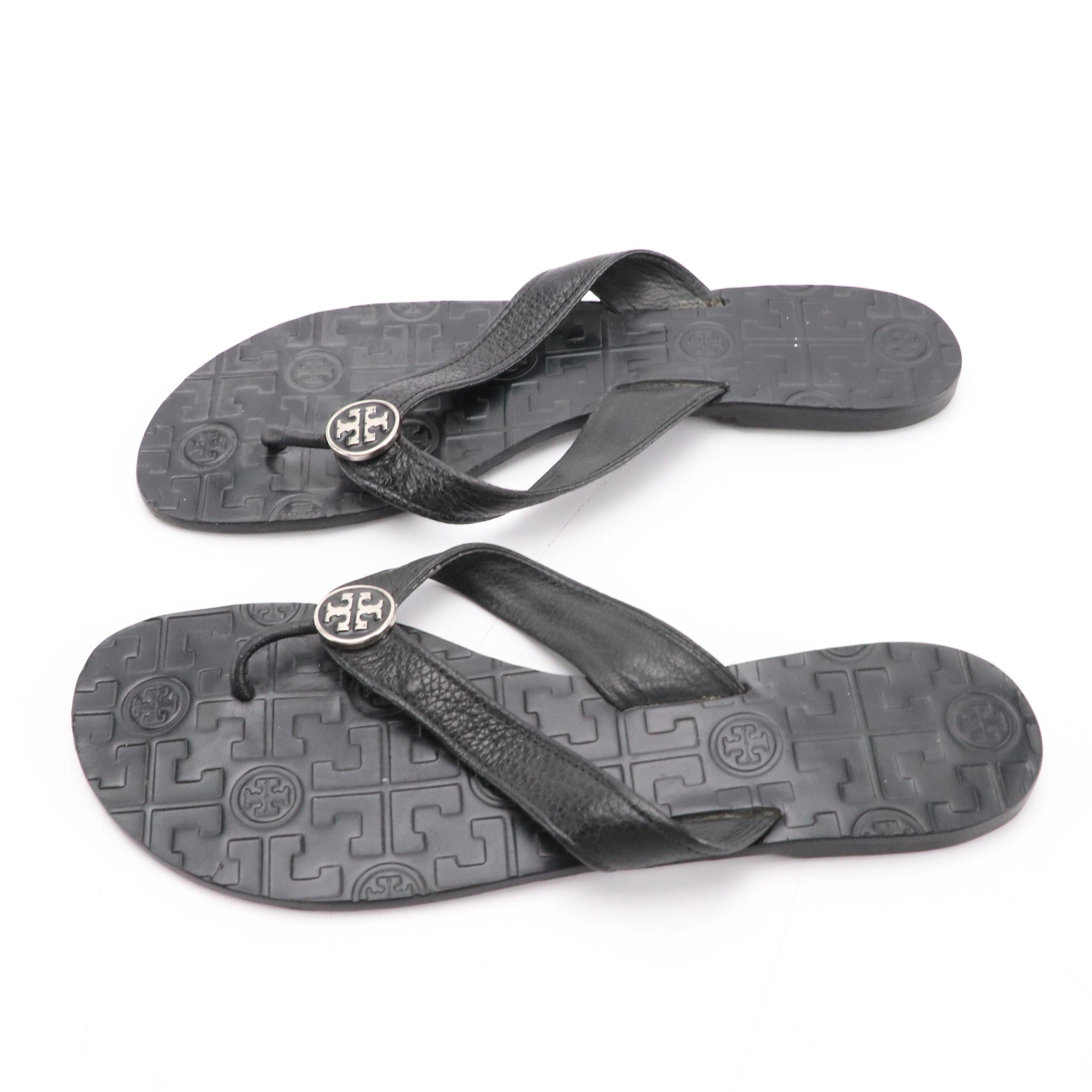 Tory Burch Black Leather Thong Sandals