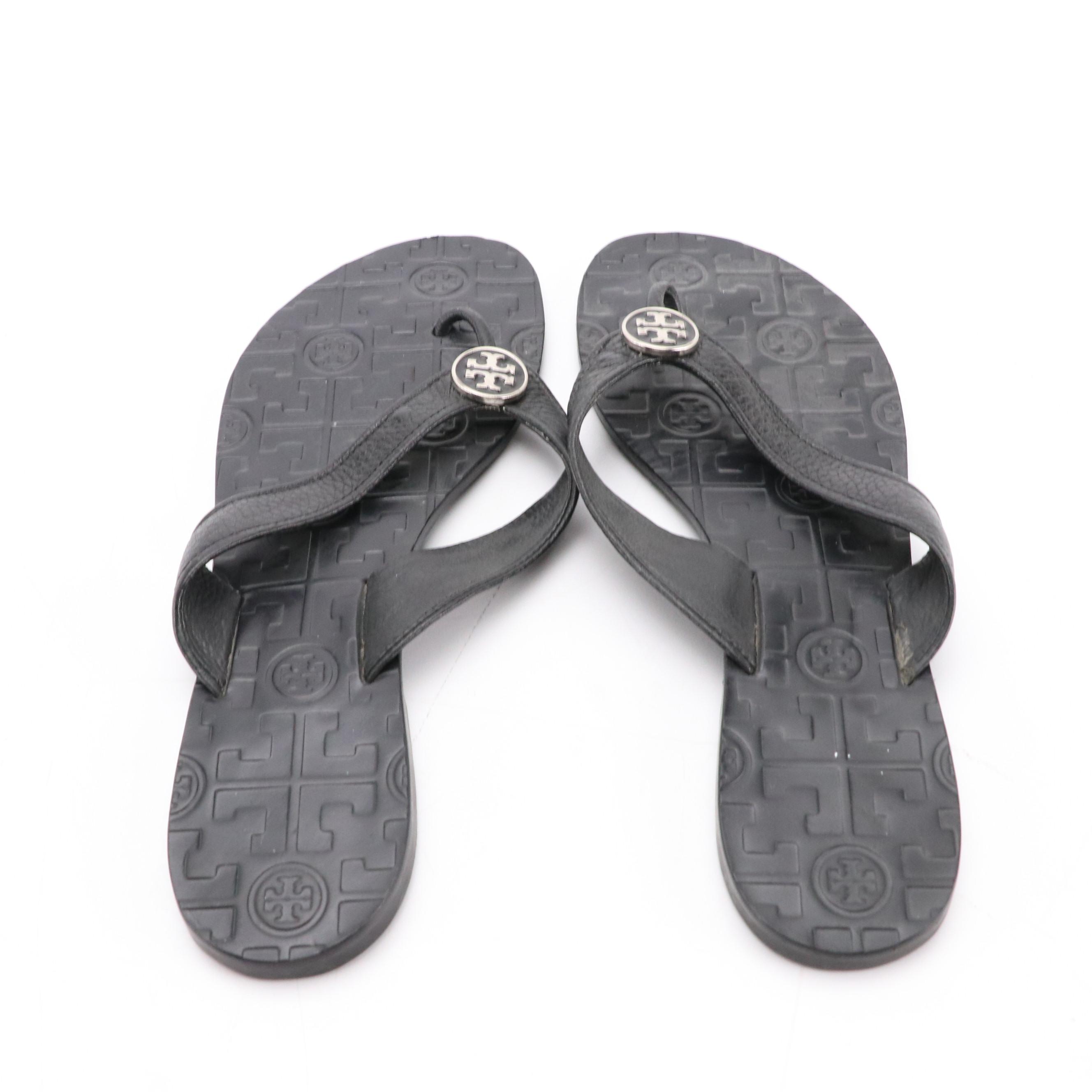 Tory Burch Black Leather Thong Sandals