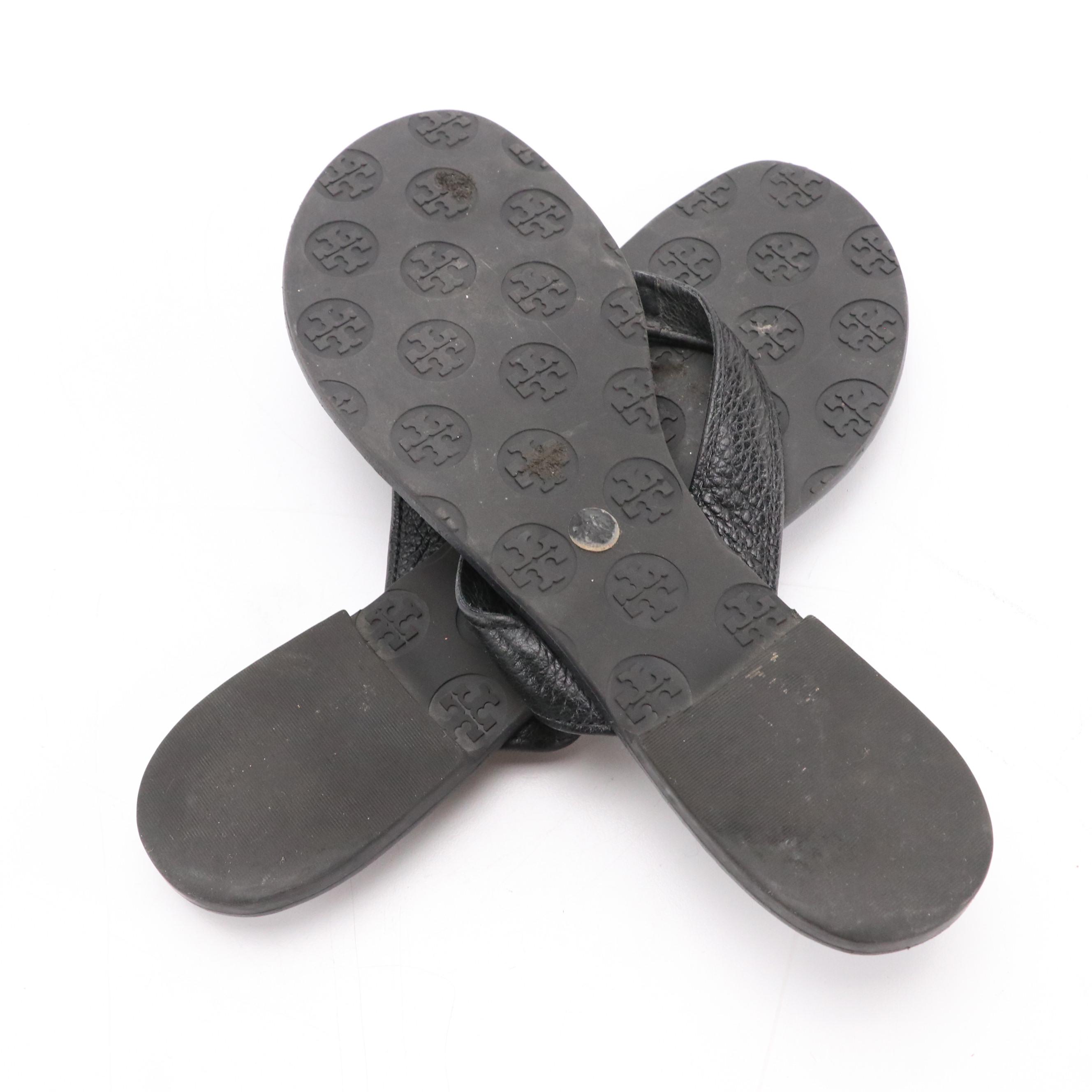 Tory Burch Black Leather Thong Sandals