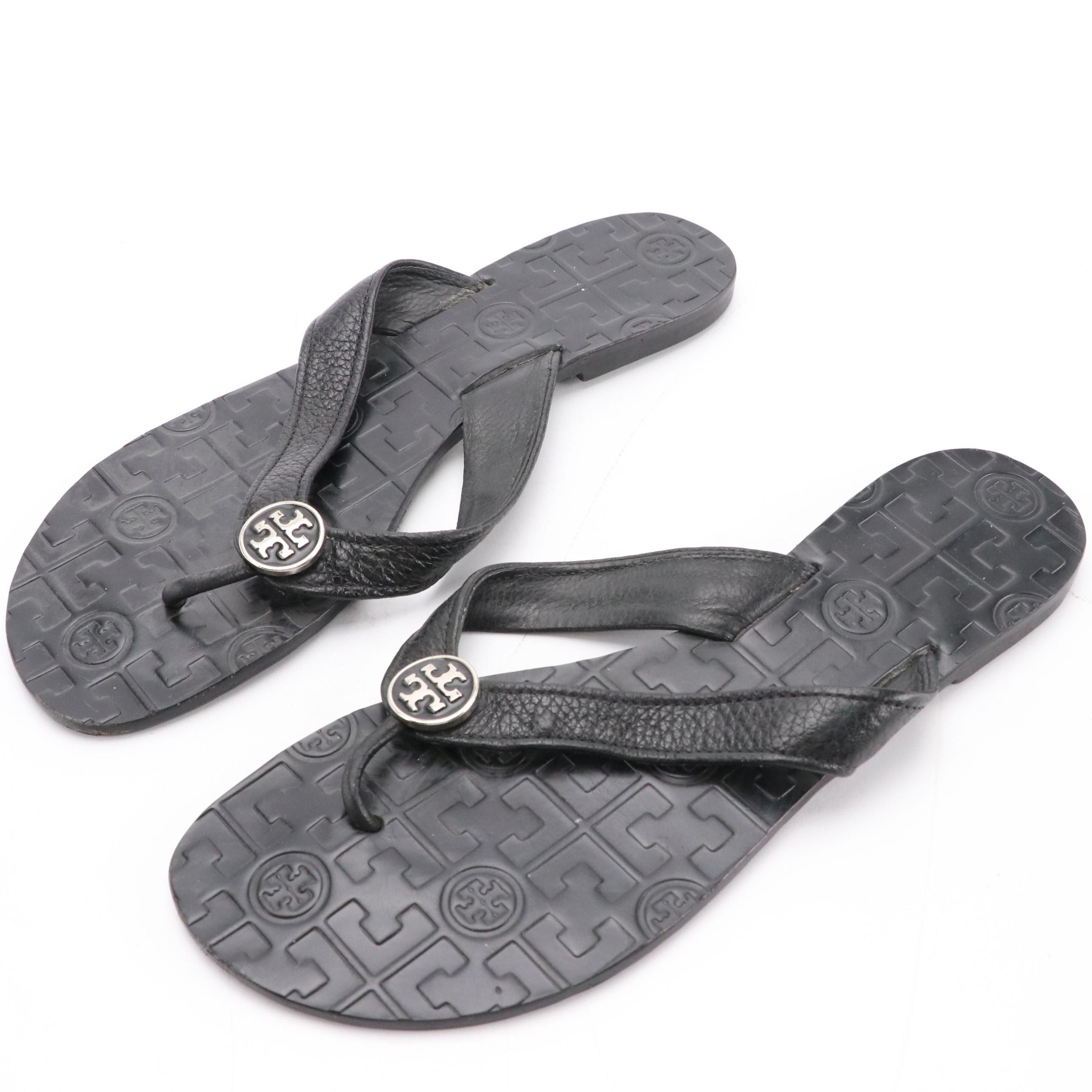 Tory Burch Black Leather Thong Sandals