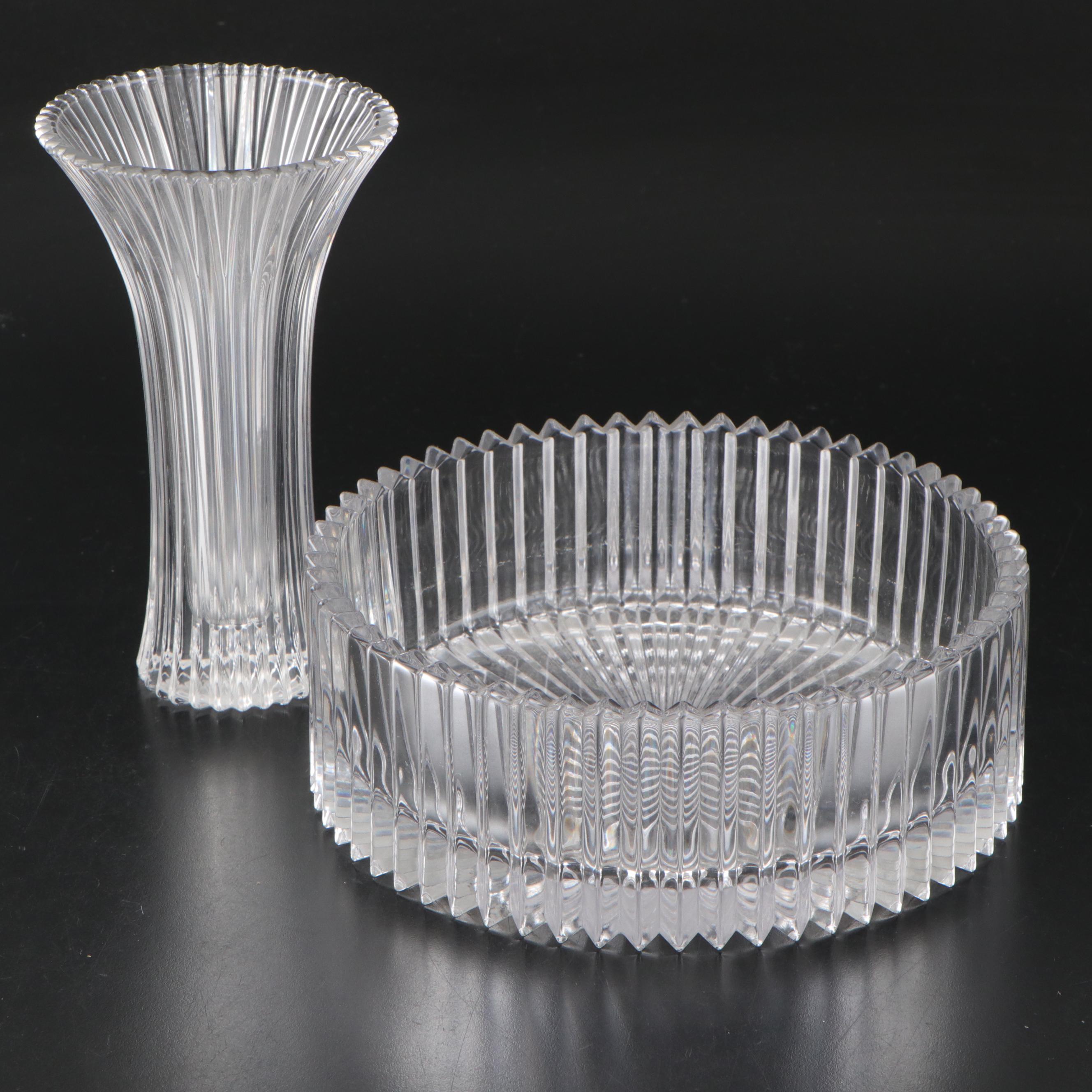 Ribbed Crystal Trumpet Vase With Centerpiece Bowl