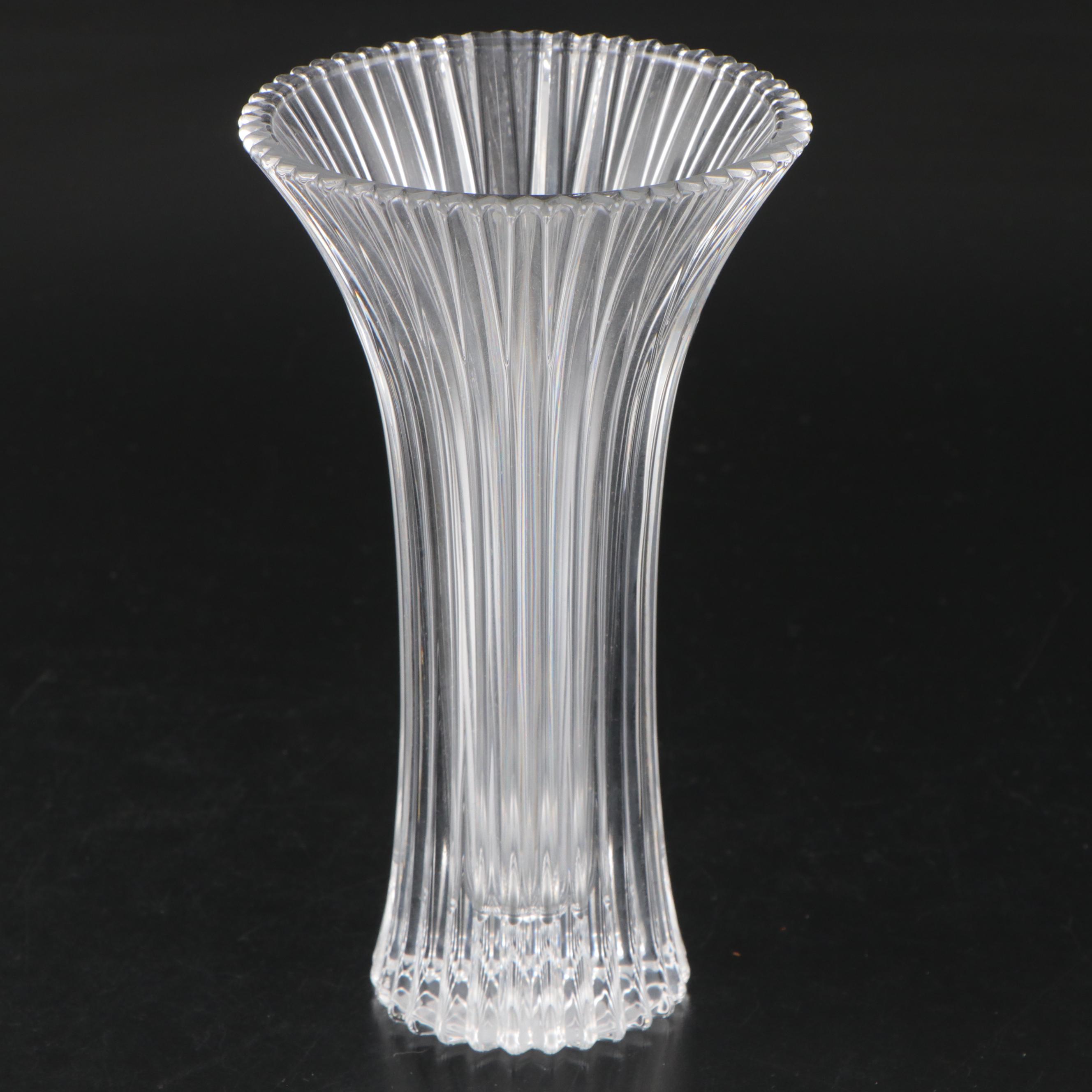 Ribbed Crystal Trumpet Vase With Centerpiece Bowl