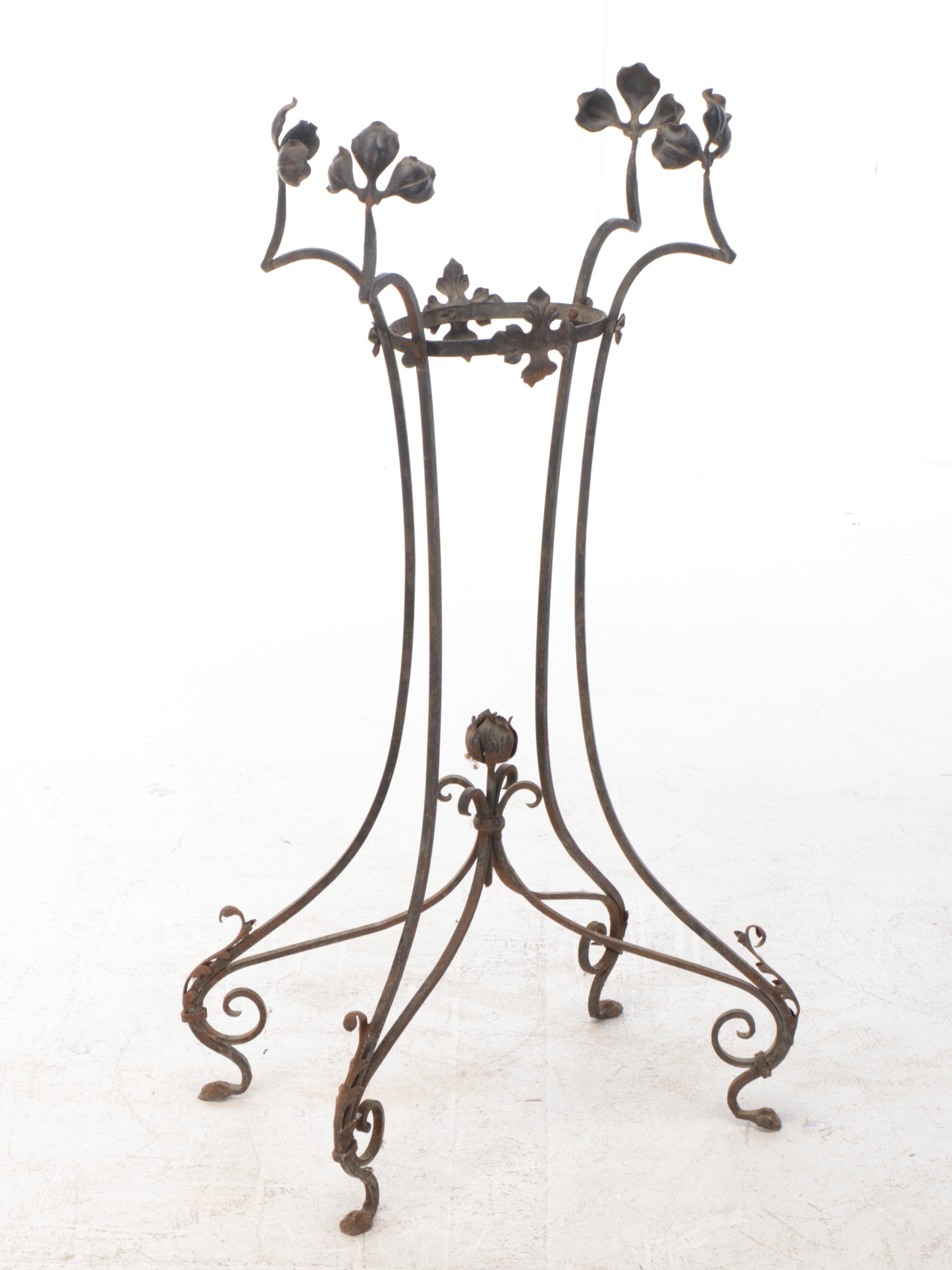 Victorian Wrought Iron Fishbowl Stand with Glass Bowl