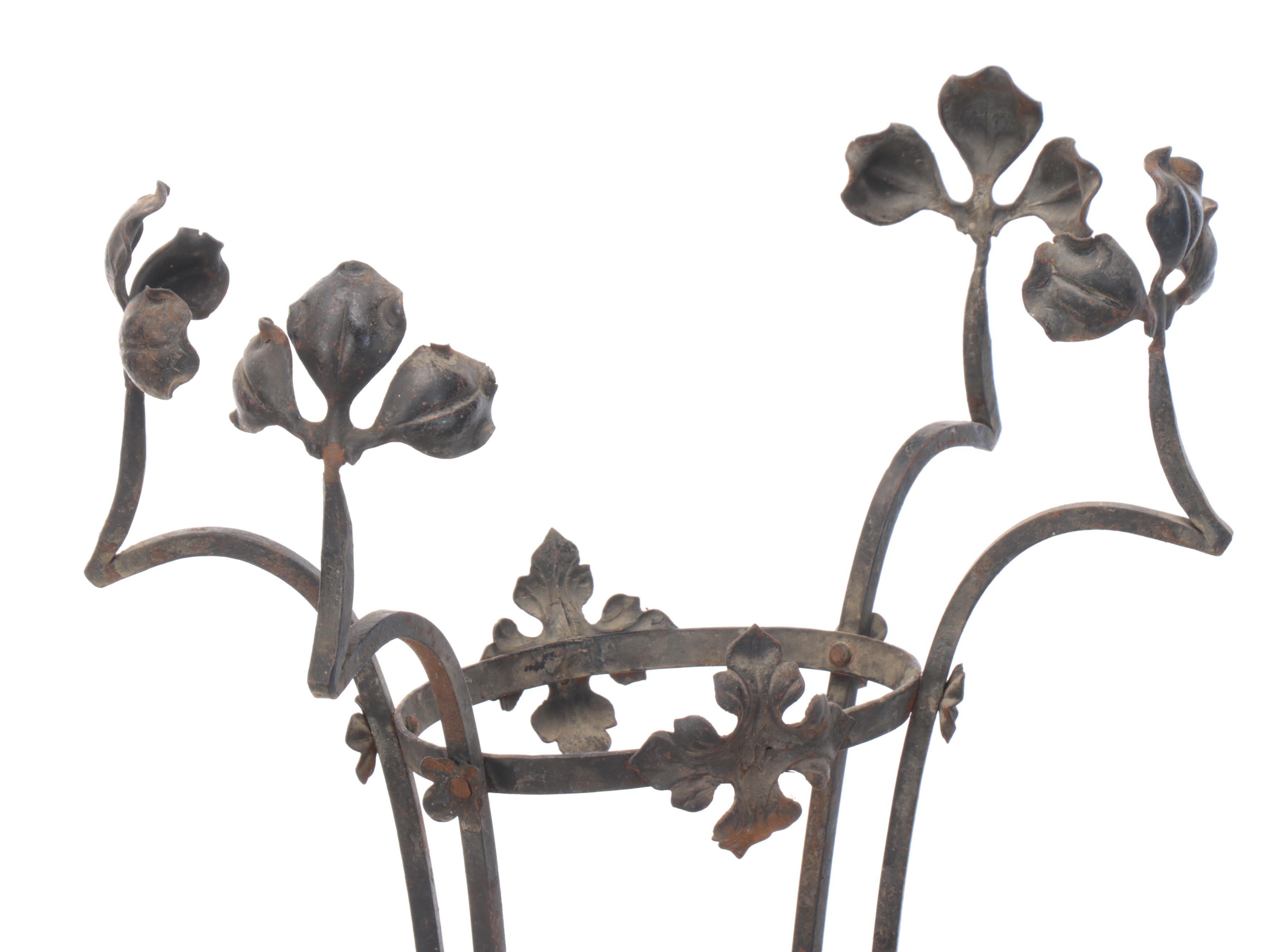 Victorian Wrought Iron Fishbowl Stand with Glass Bowl