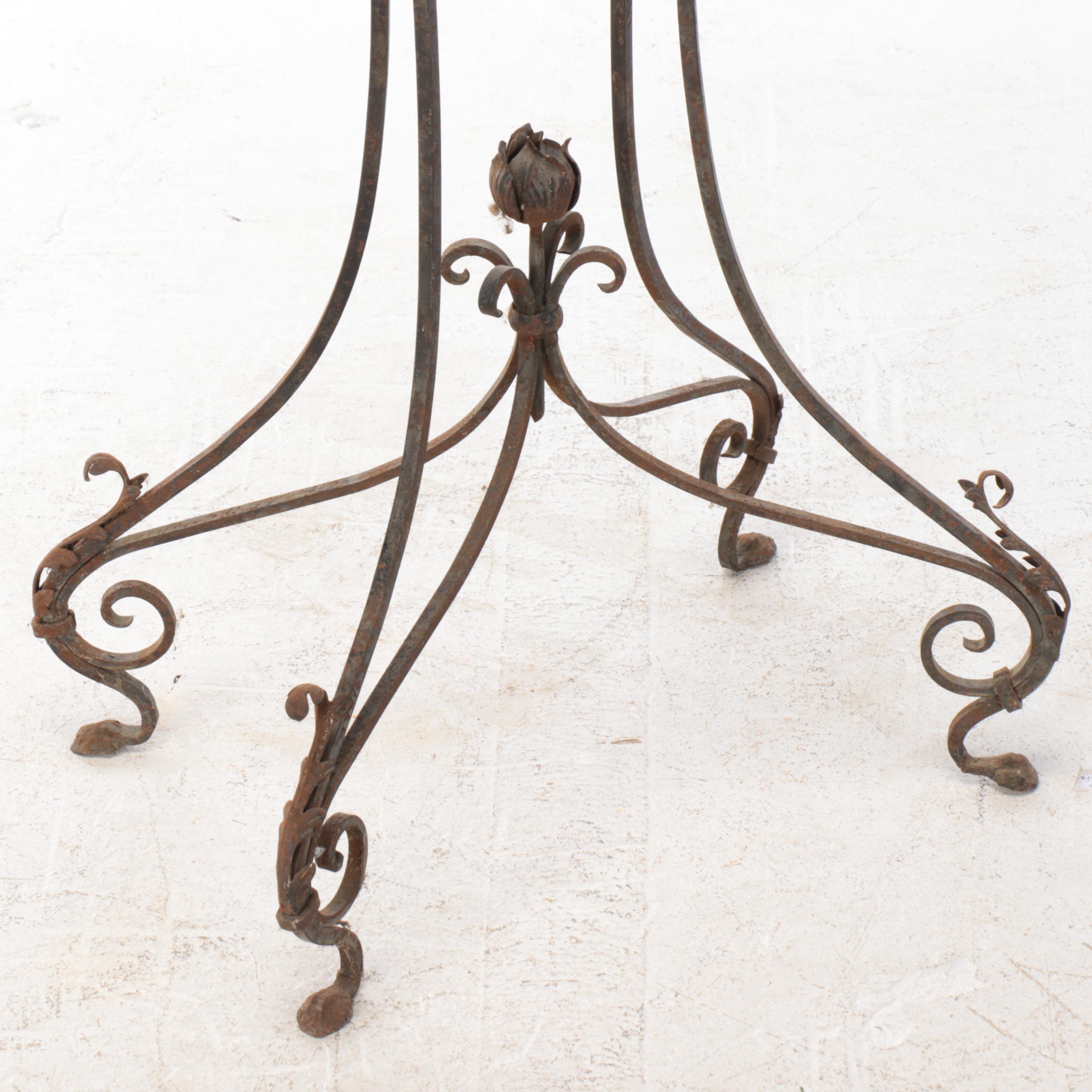 Victorian Wrought Iron Fishbowl Stand with Glass Bowl